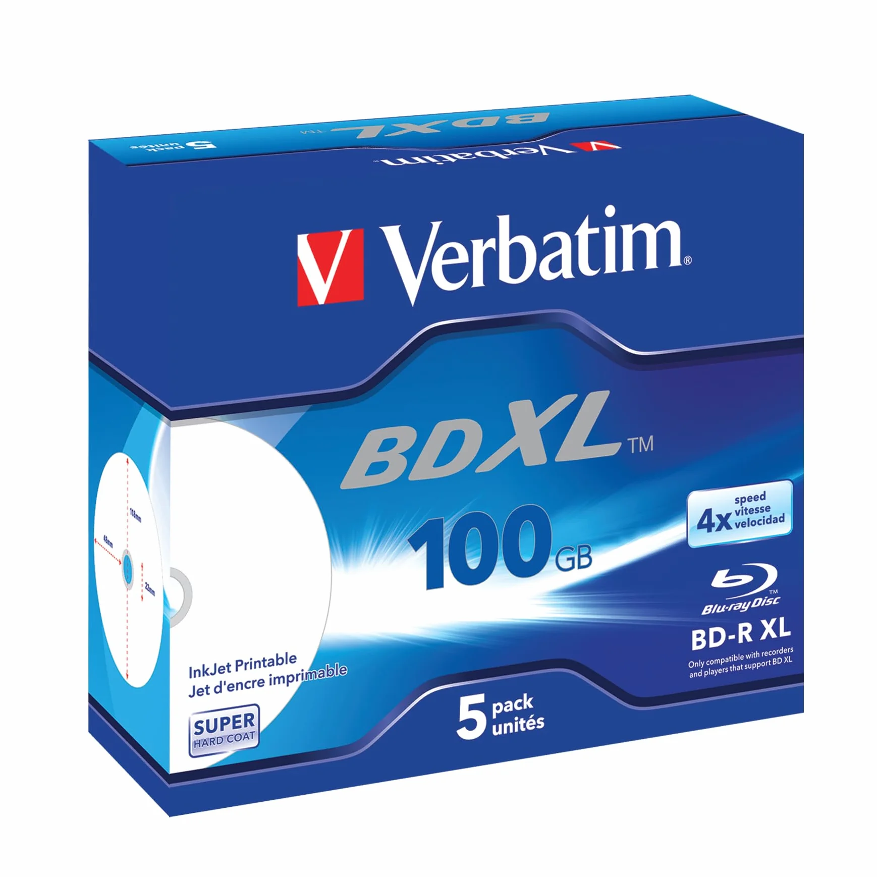 Verbatim BD-R XL Ink Jet Superfice Stampabile 100GB 4x, 5-pack