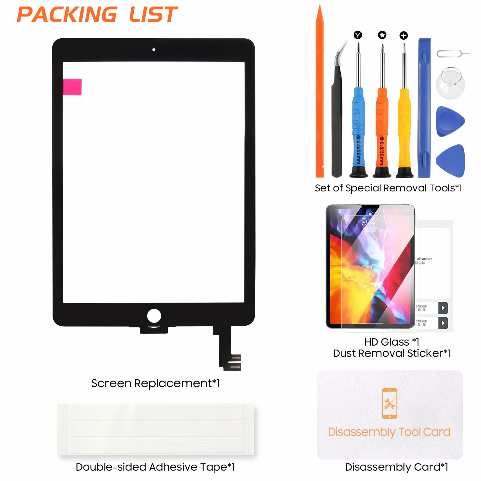 Schermo per iPad Air 2 9.7 A1566 A1567 Touch Screen per iPad Air 2nd Generazione Digitalizzatore Vetro Sensori Schermo Sostituzione Kit (nero)