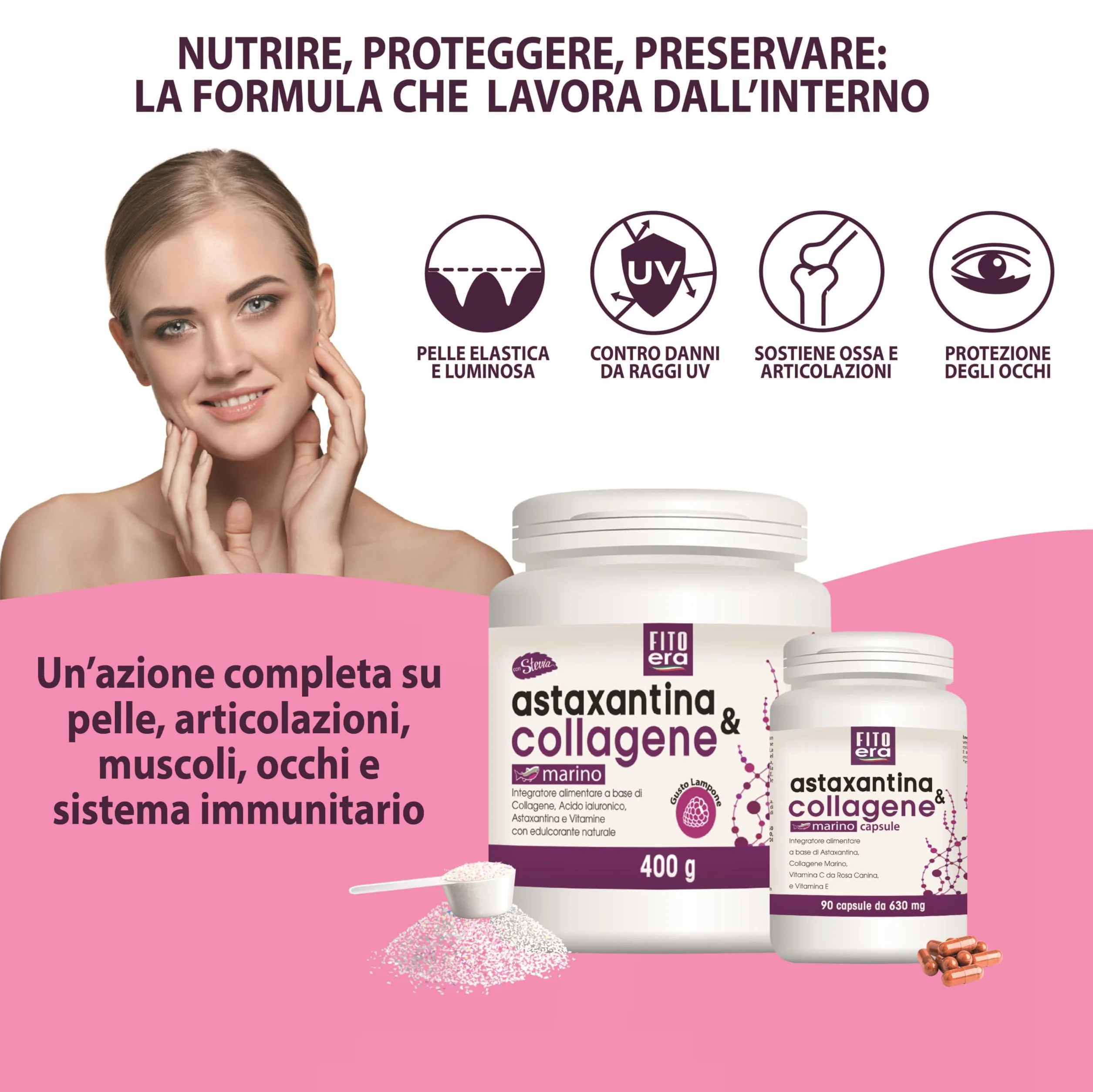 FITOERA Astaxantina Naturale 8 mg + Collagene Marino – Integratore Antiossidante – 90 Capsule Vegetali Made in Italy