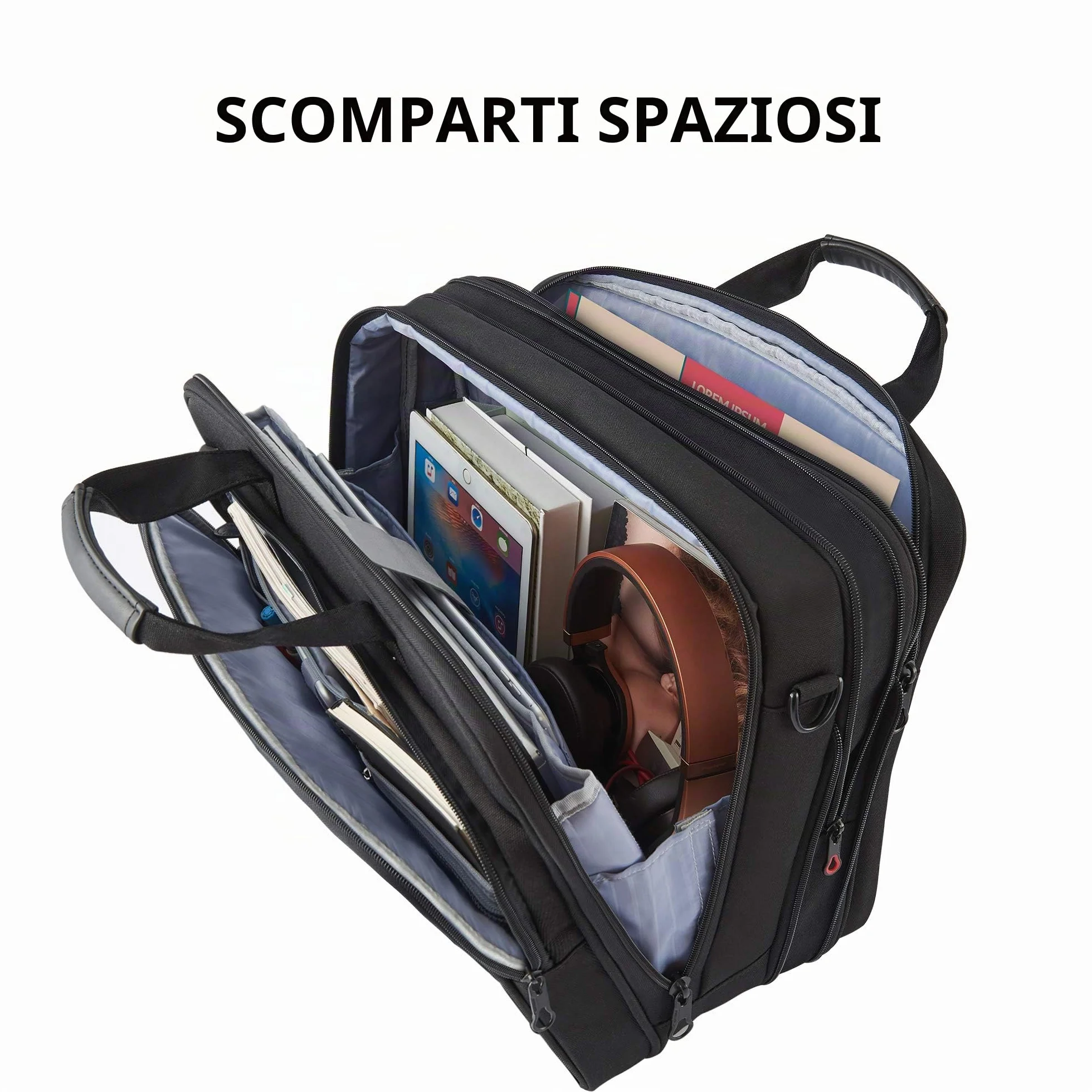 KROSER 18" Borsa del Portatile Cartella per Laptop Adatto per Laptop fino a 17,3 Pollici Borsa a Tracolla Espandibile Borsa per Computer con Tasche RFID per Viaggi/Affari/Scuola/Uomini/Donne-Nero