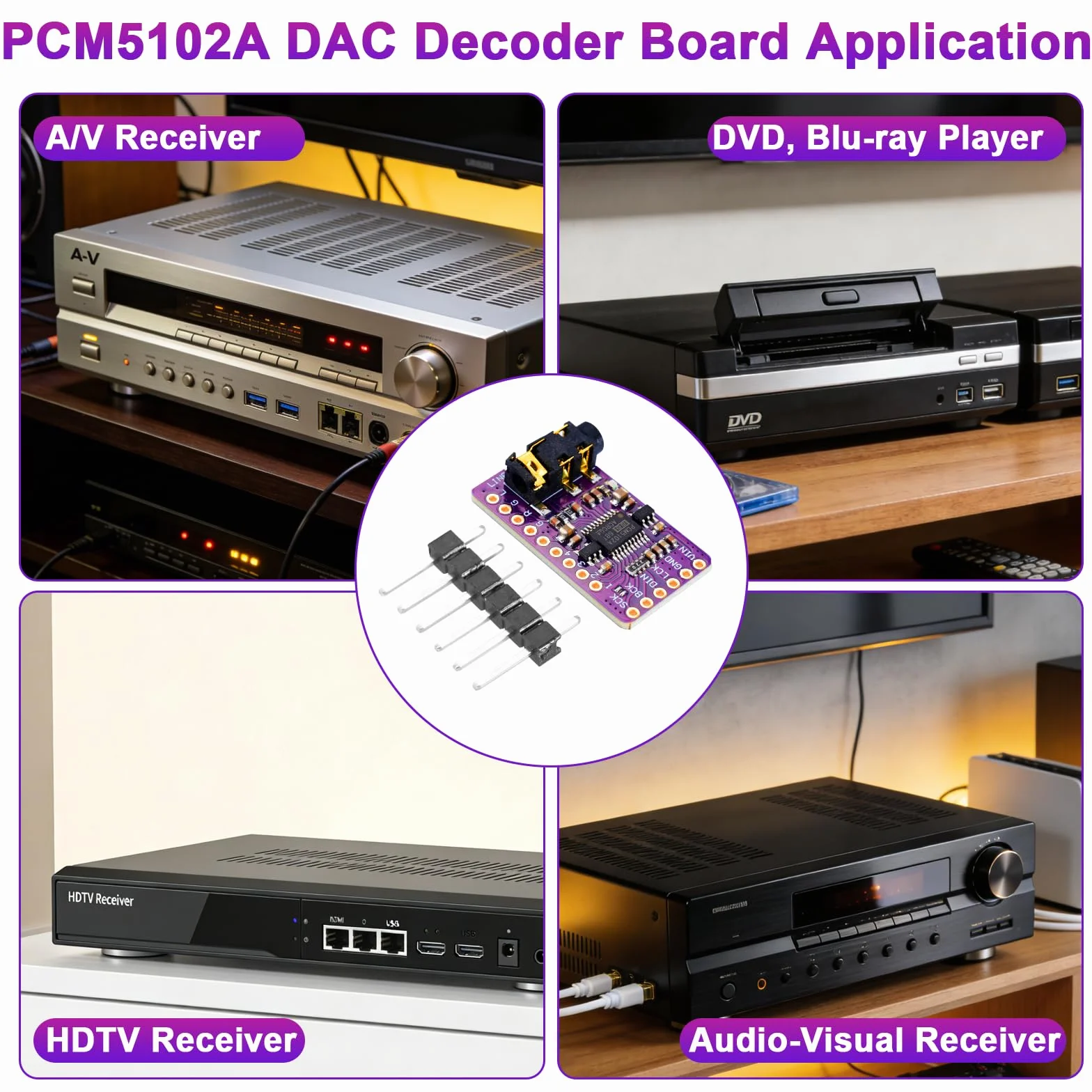 PCM5102A I2S DAC Scheda Decodificatore Ulegqin PCM5102A audio DAC stereo I2S Modulo Alimentazione a 5 V CC IIS Interfaccia per Raspberry Pi Modulo DAC PCM5102 (3 pezzi)