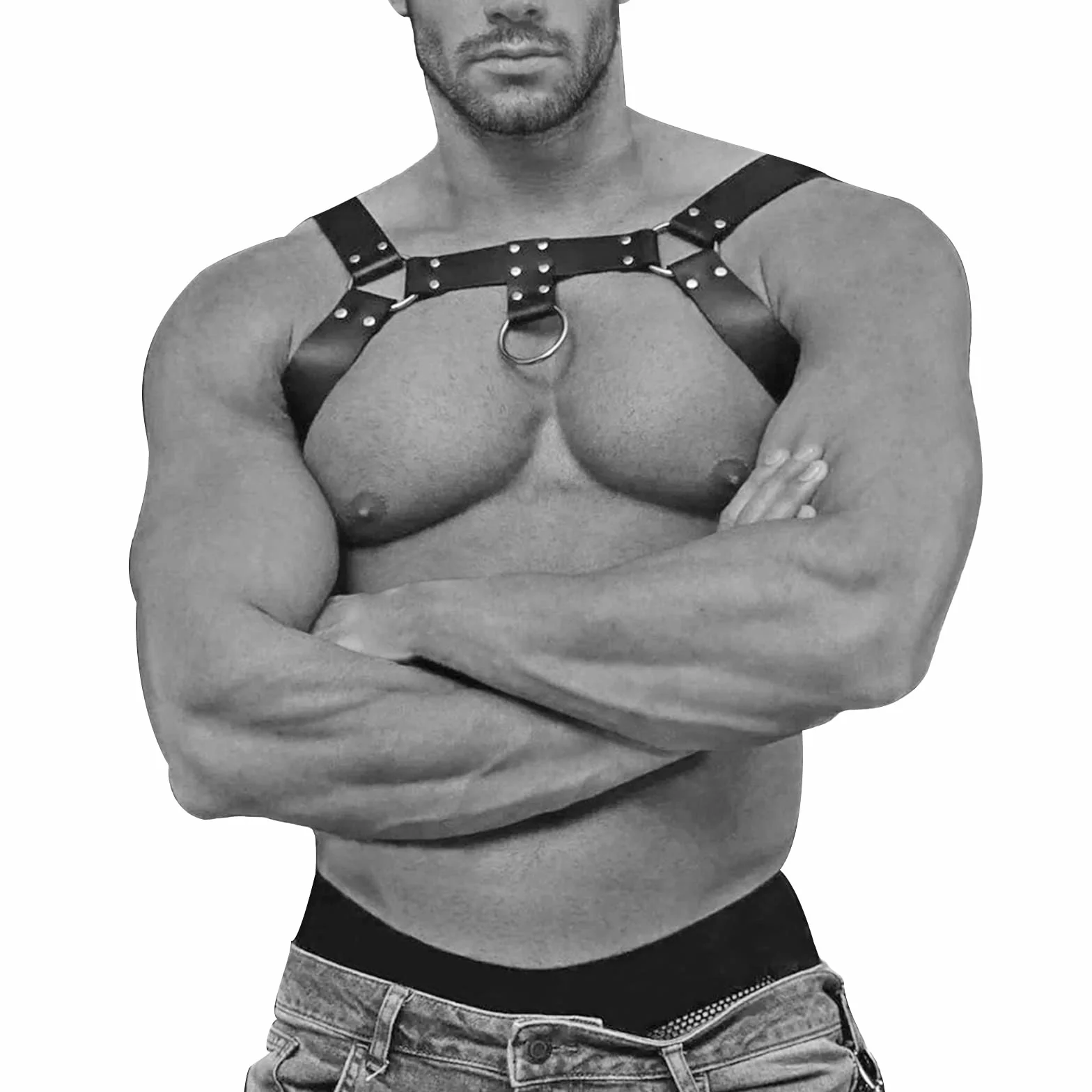 Imbracatura per Petto da Uomo in Pelle Nera Sexy Cinturino Regolabile Cuoio Corpo Pettorale Punk Gotico Fetish Cosplay
