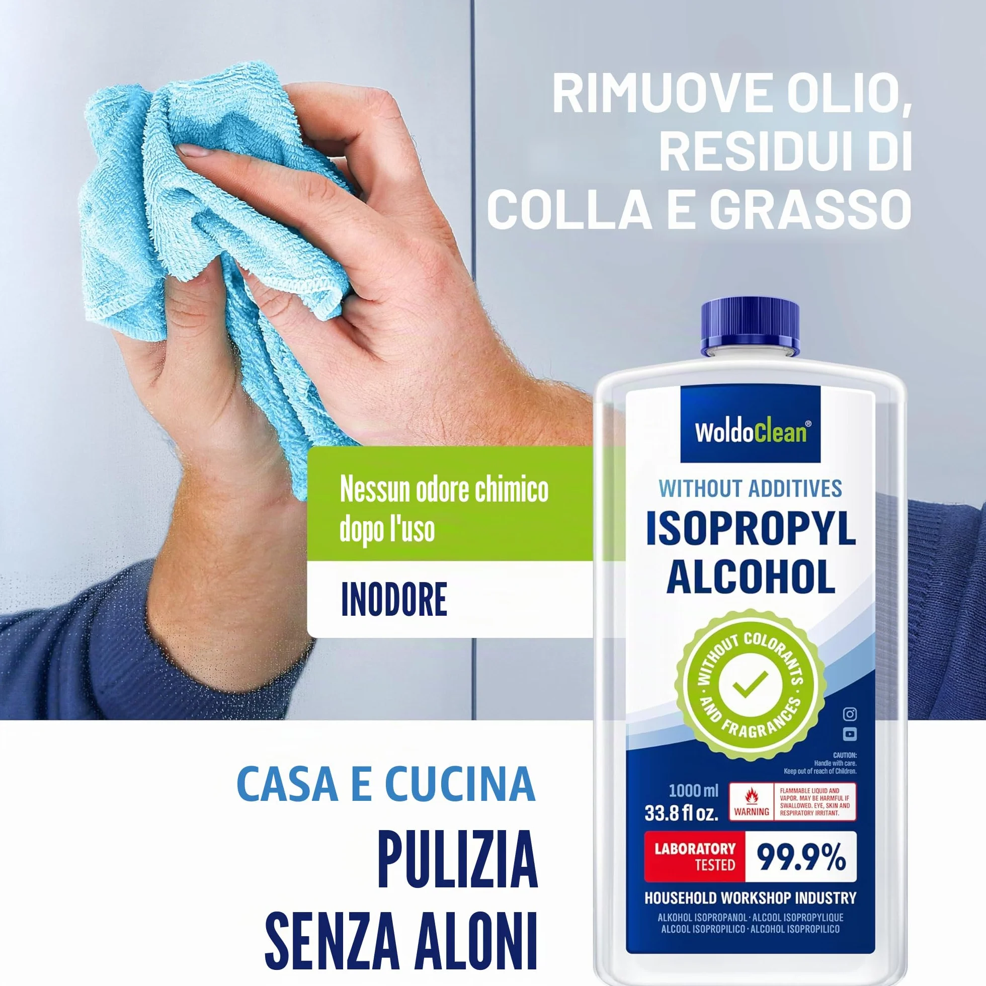 Isopropanolo Alcool Puro al 99.9% Isopropilico Detergente IPA 1 litro