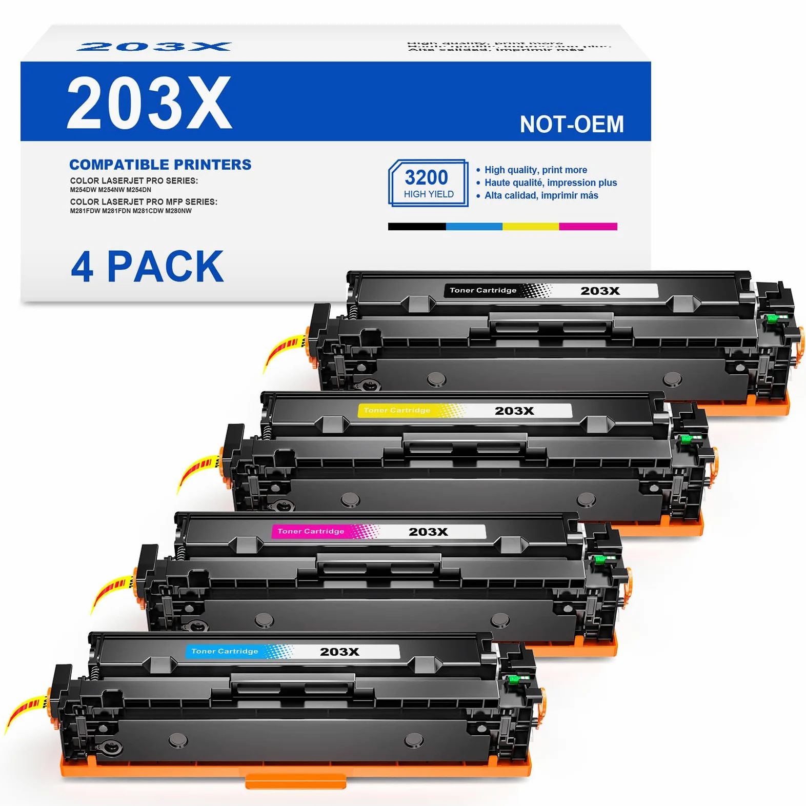 203X Toner compatibile per HP 203X 203A CF540X CF540A Toner per HP Color Laserjet Pro MFP M281fdw M281fdn M280nw M281cdw Laserjet Pro M254dw M254nw M254dn (nero ciano giallo magenta)