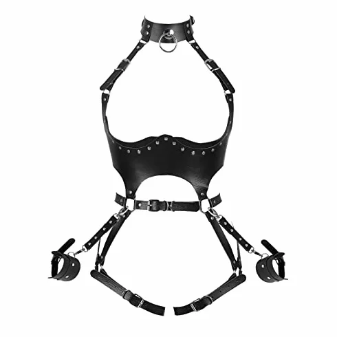 Nero Full Body Harness Pelle Donne Vita Reggicalze Punk Goth Rave Halloween Cinghia Toracica Corsetto
