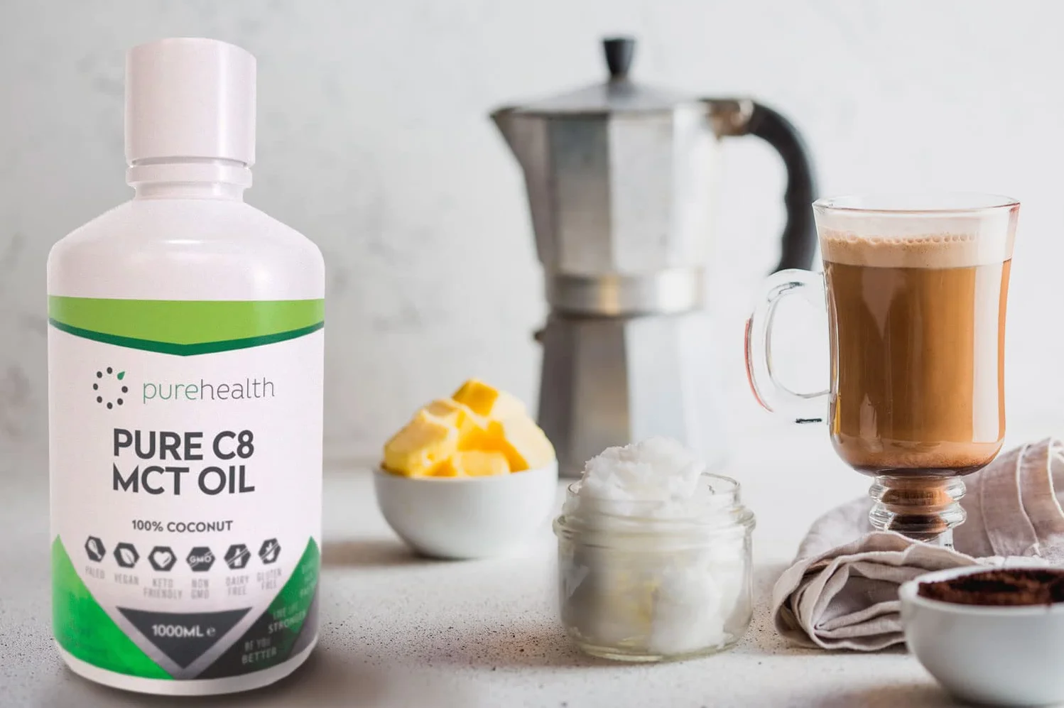C8 MCT Oil Olio 1000ML 100% Cocco 99% Purezza Acido Caprilico Puro C8 Paleo Keto Vegan Senza Glutine Bottiglia senza BPA