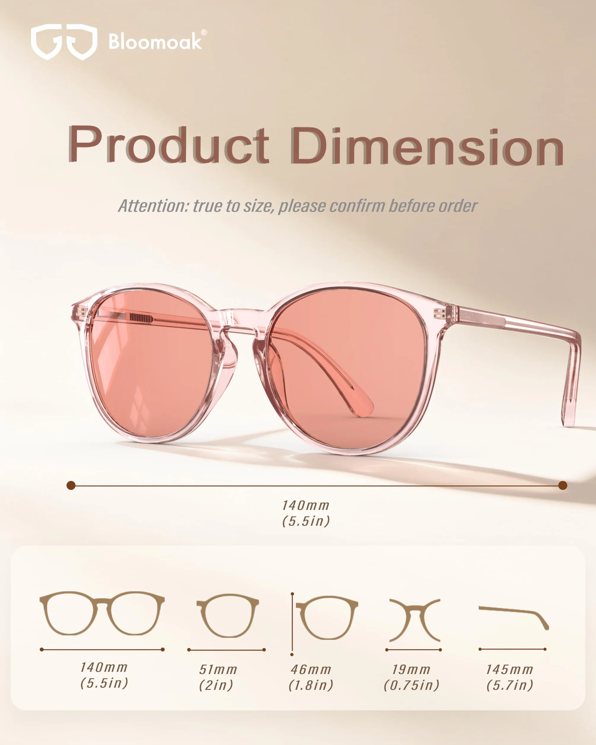 Bloomoak Occhiali FL-Flex per emicrania rosa, 53 mm, per sensibilità alla luce e fotofobia