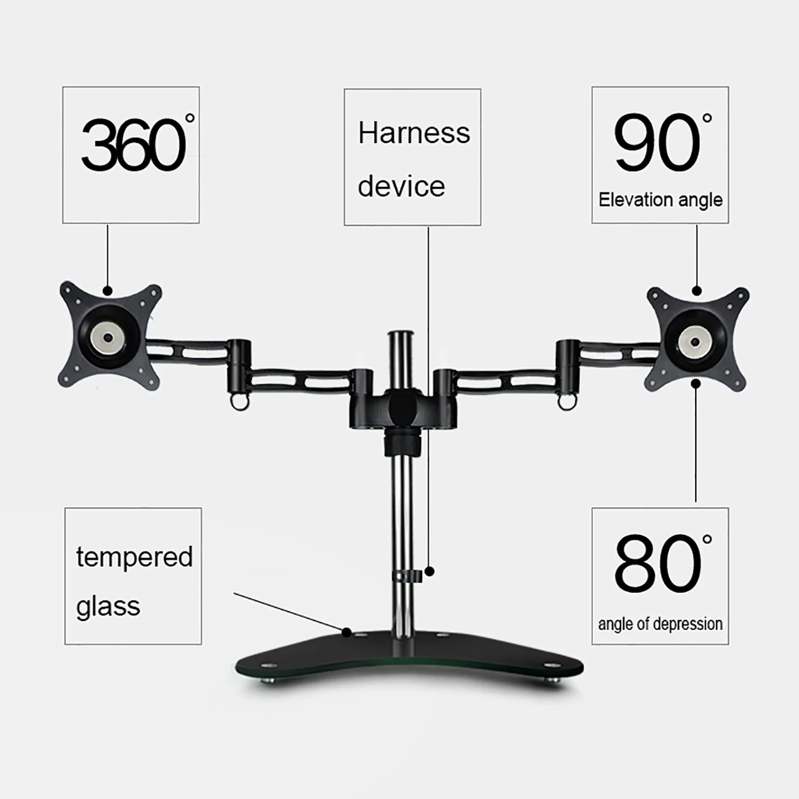 Supporto Doppio per Monitor, Supporto per Monitor Robusto E Completamente Regolabile per 2 Monitor, Struttura Resistente Compatibile con La Maggior Parte dei Monitor da 15 A 27 Pollici
