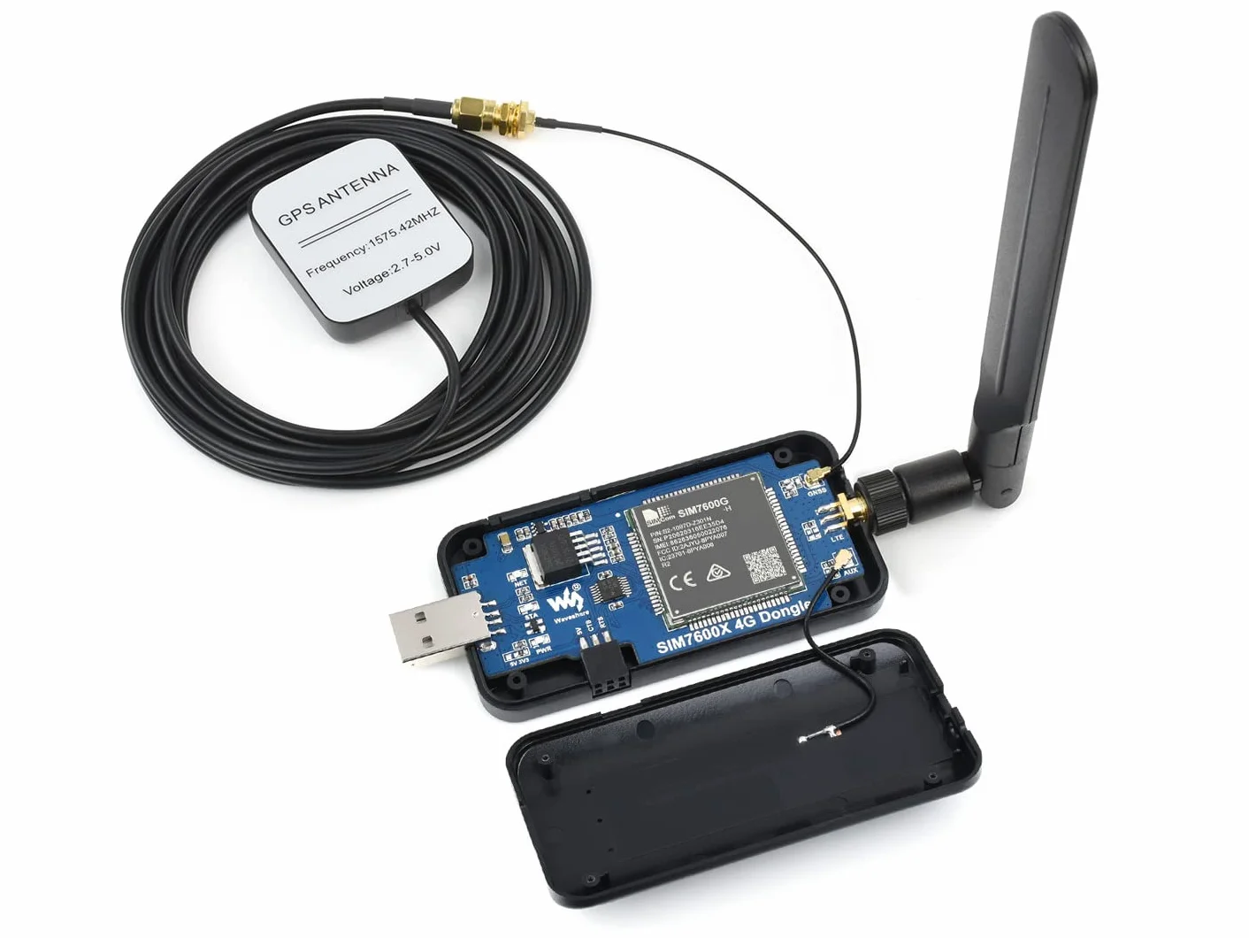 Waveshare SIM7600G-H 4G DONGLE, with Antenna, Compatible with Windows/Linux