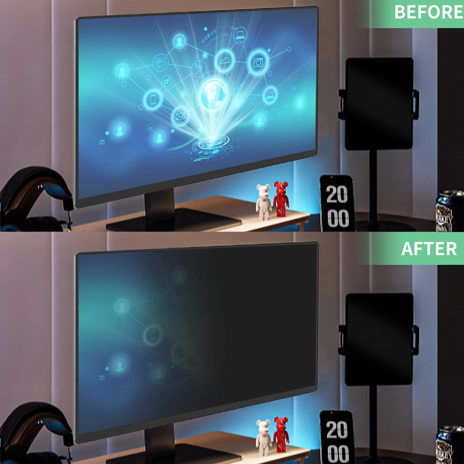 Protezione Schermo per Computer Desktop da 24 Pollici con Rapporto di Aspetto 16:9, Anti Luce Blu e antiriflesso, Filtro per la Privacy a Rapida Installazione, Pellicola di Protezione PC