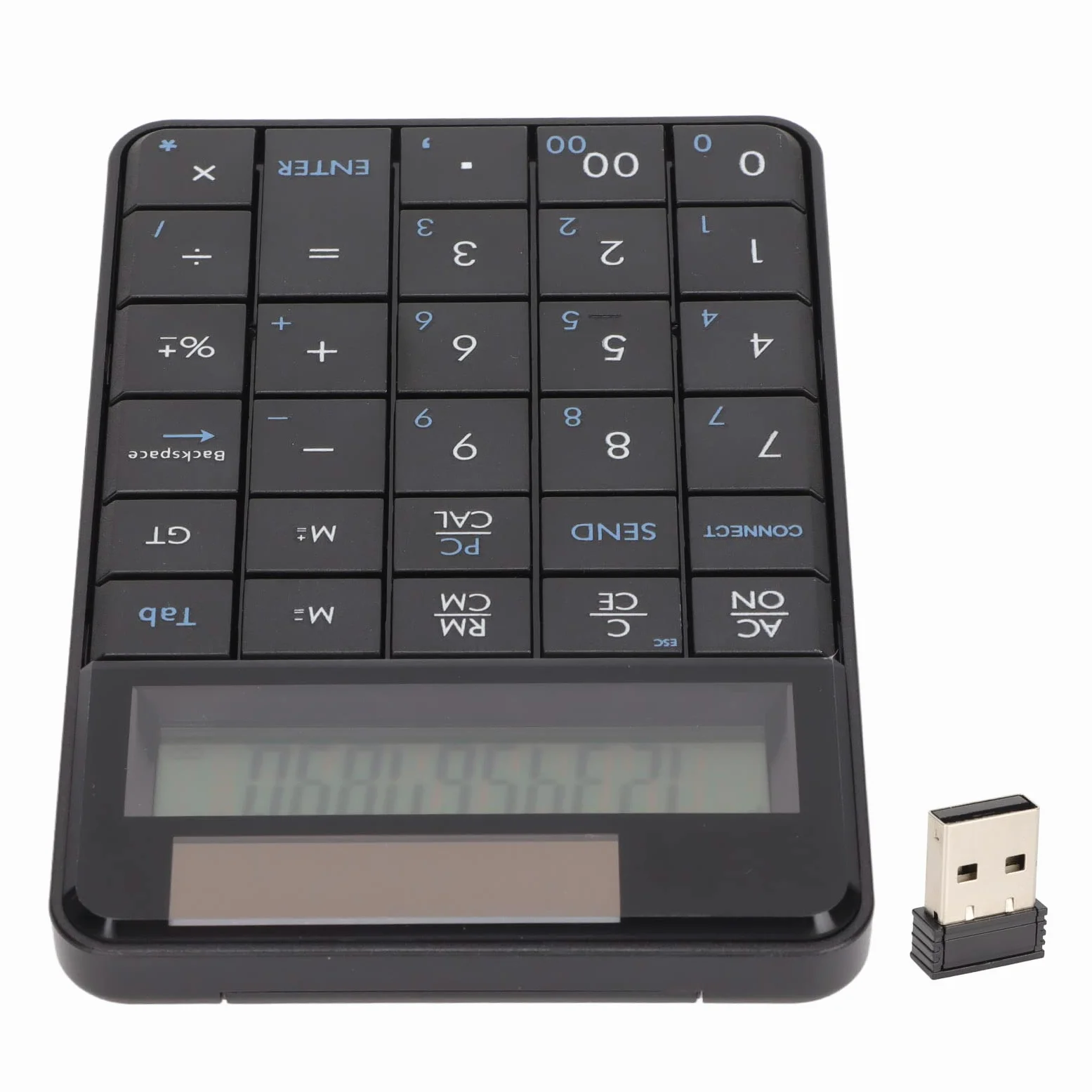 Fabater Tastierino Numerico Wireless con Calcolatrice, Tastiera Numerica da 29 Tasti da 2,4 GHz Tastierino Numerico Ergonomico USB Plug and Play Alimentato Ad Energia Solare per PC Portatile