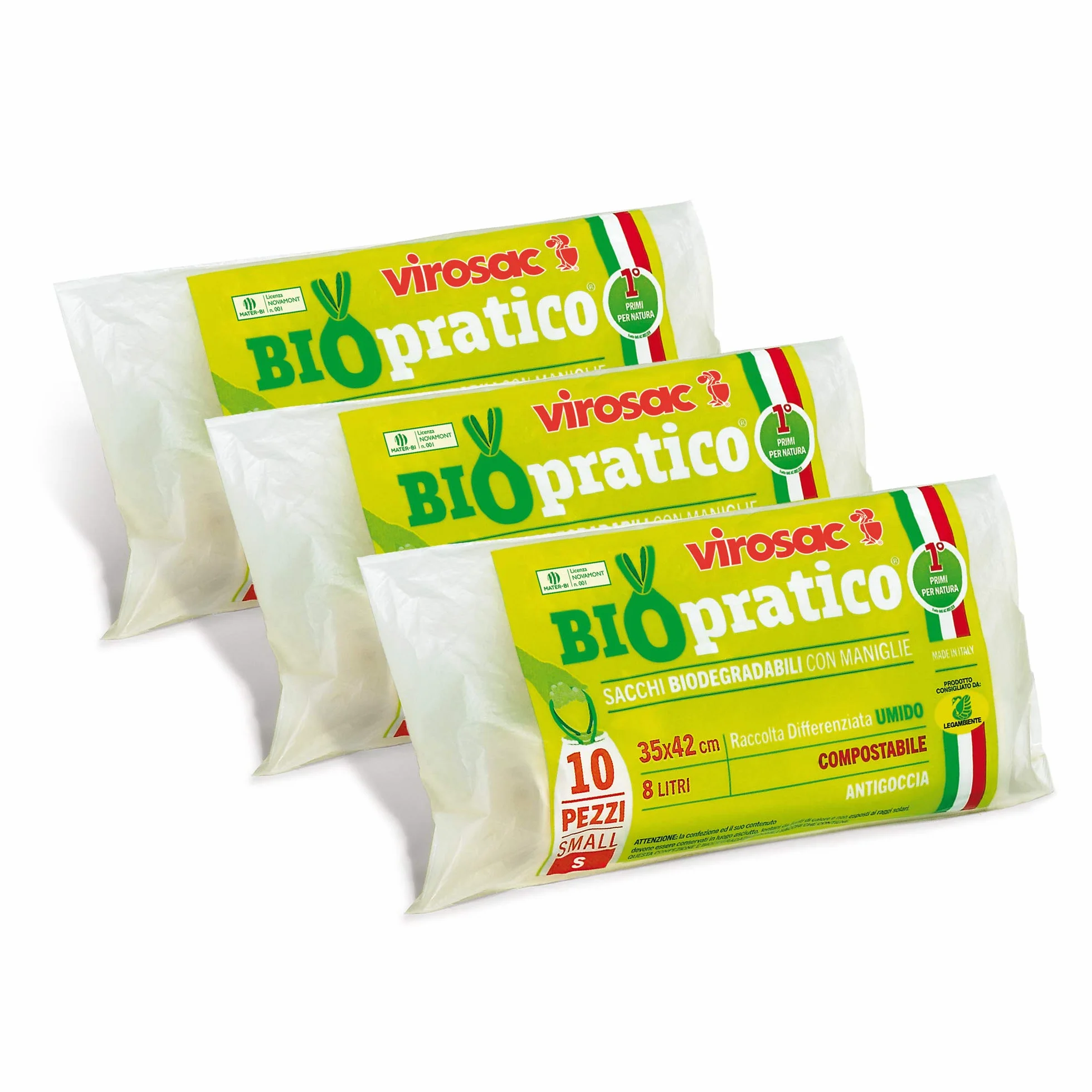 VIROSAC Biopratico Sacchetti Rifiuti Biodegradabili 35x42 con Maniglie 30 Pezzi