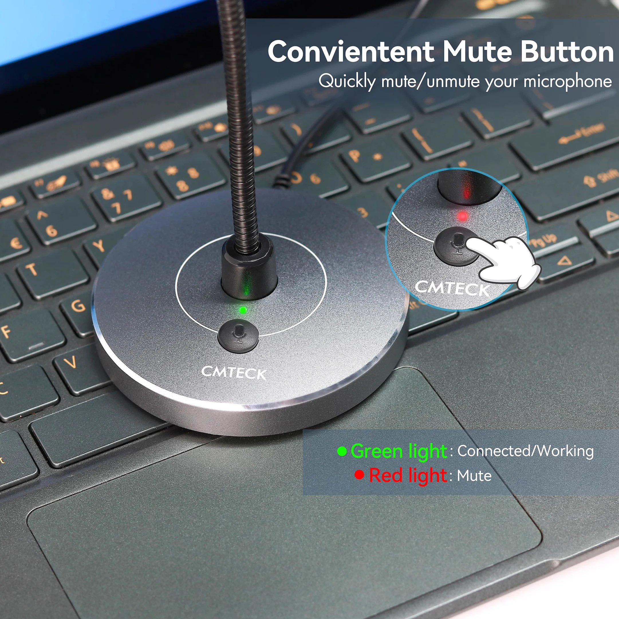 CMTECK Microfono USB per computer, registrazione con cancellazione del rumore, per PC/laptop, per chat online, home studio, podcasting, giochi, Skype, YouTube, con funzione mute (Windows/Mac)