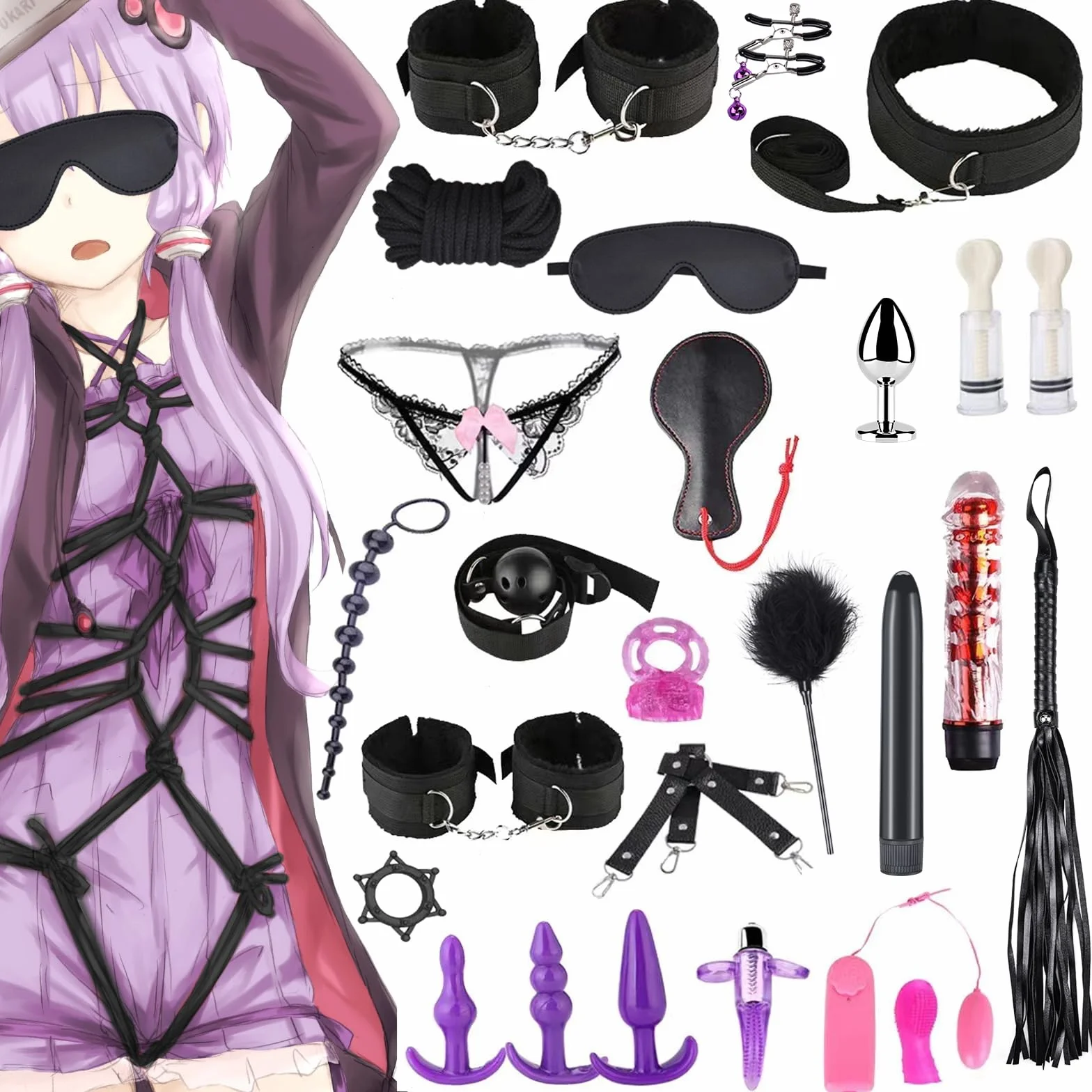 Qoosea SM Bondage Kit 26 Pezzi Sex Toys in Pelle con Manette Caviglia Maschera per Coppie