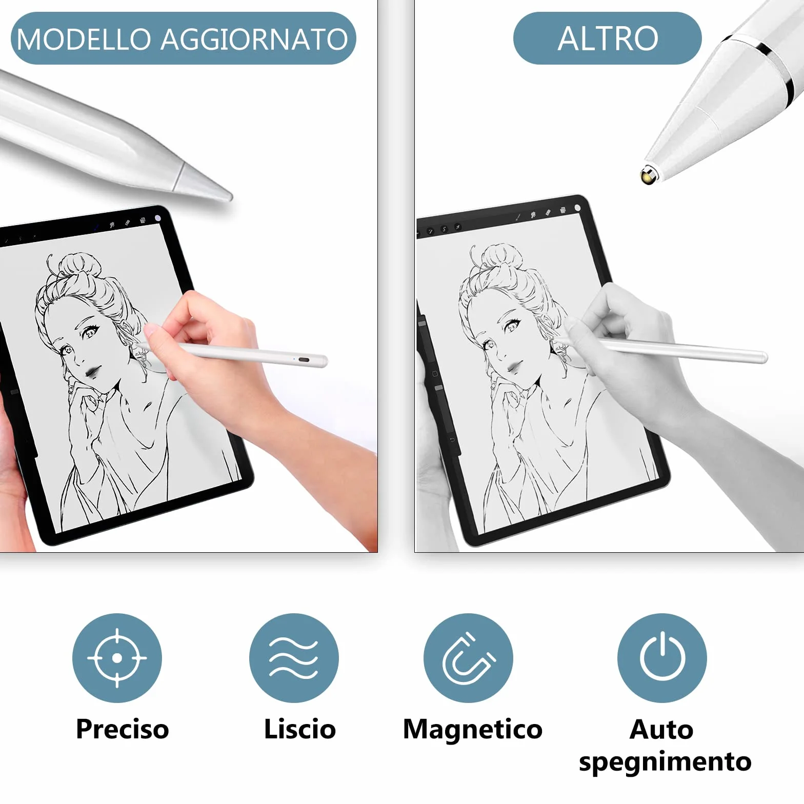 Penna Digitale Per Tablet Universale Compatibile Con IPad Iphone Samsung Lenovo Huawei Xiaomi Android Touch Screen Telefono Acer LG Chormebook, 1,5mm Superfine, Aspirazione Magnetica Stylus Pen
