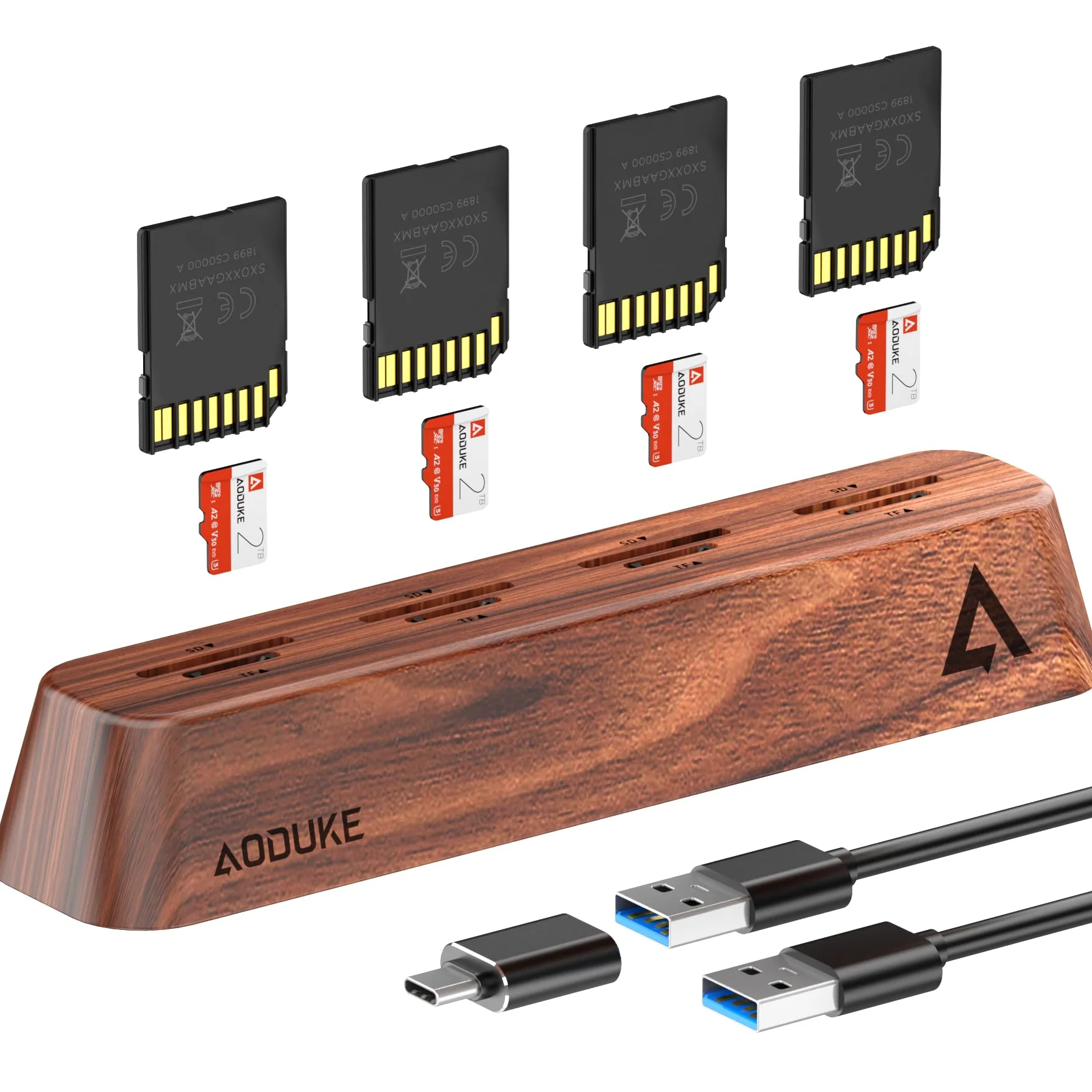 Lettore di schede SD USB 3.0 a 8 porte, design in legno di noce, dati da 5 Gbps, supporto simultaneo per schede Micro SD/TF3.0 e SD3.0, lettura e scrittura (compatibile UHS-I/II Card) AST43M