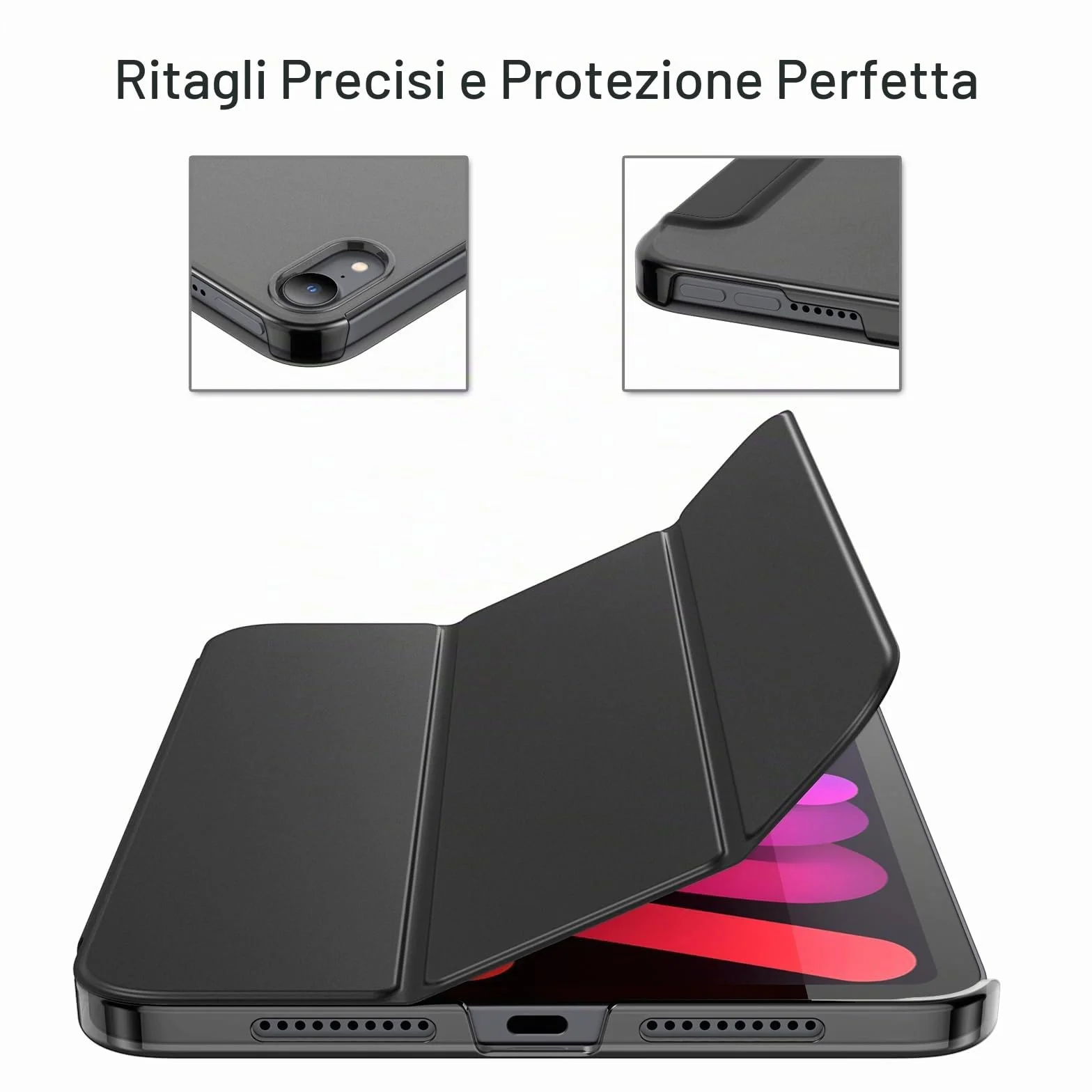 JETech Custodia iPad mini A17 Pro 2024 7a Generazione mini 6 2021 6a Generazione Supporto Sottile Retro Rigido Cover Auto Svegliati Sonno Nero