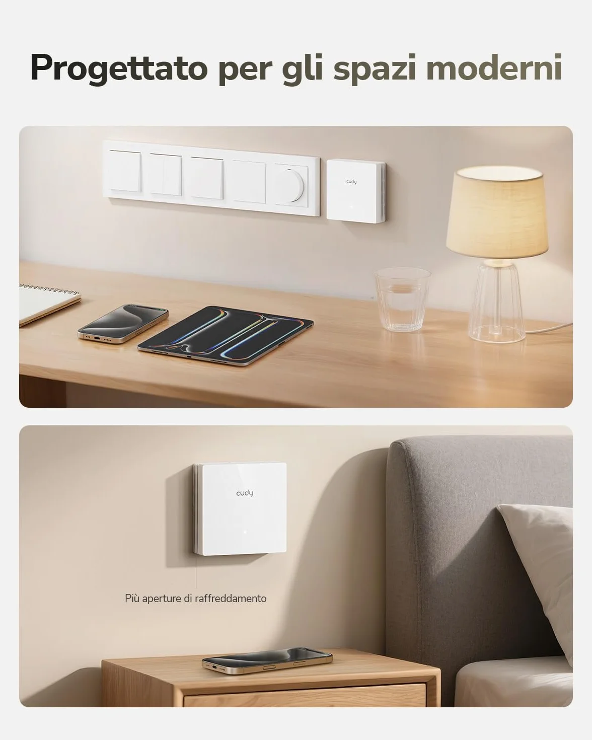 Access point Cudy AC1200 dual band Gigabit da parete, design da 86 mm, Gigabit RJ45, supporto mesh, MU-MIMO, beamforming, roaming senza interruzioni, alimentazione PoE, AP1300E Wall