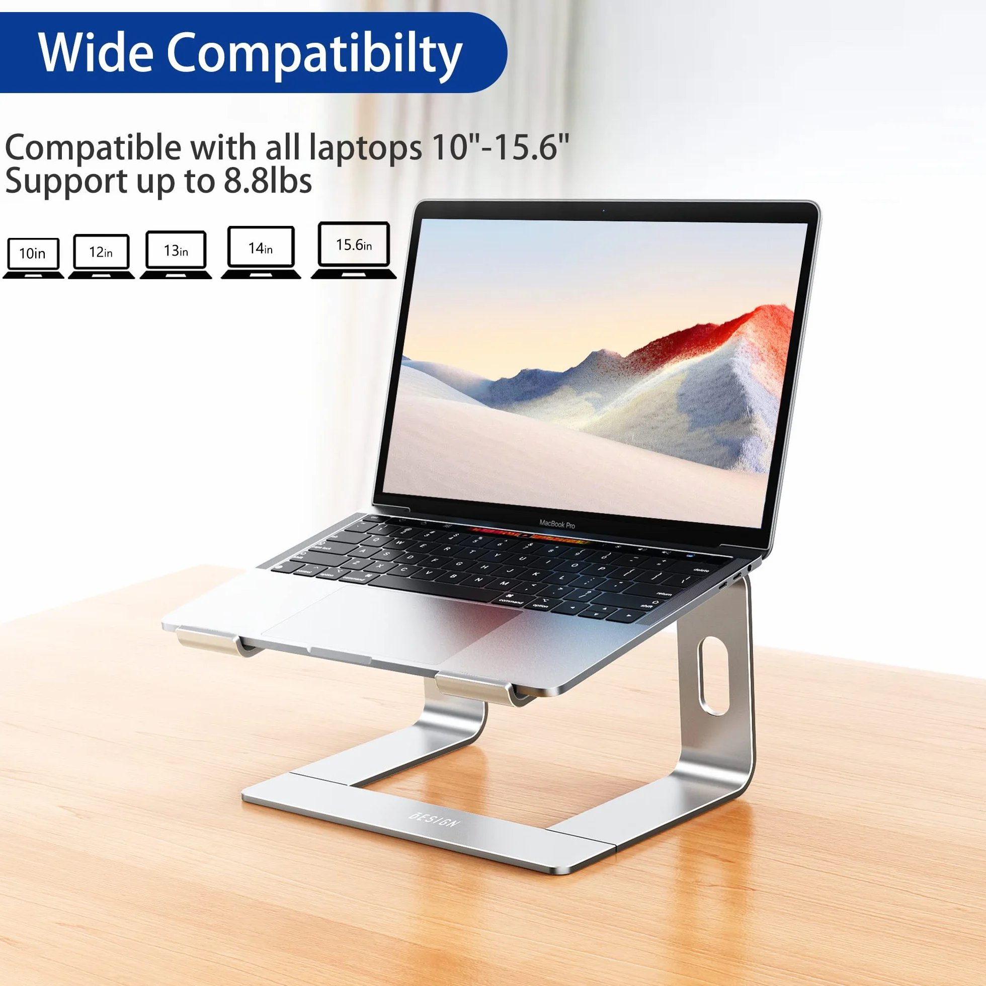 BESIGN LS03S Supporto PC Portatile, Supporto per Portatile Ergonomico in Alluminio, Supporto per Laptop Compatibile con Portatili da 10-15,6", Metallo Argento