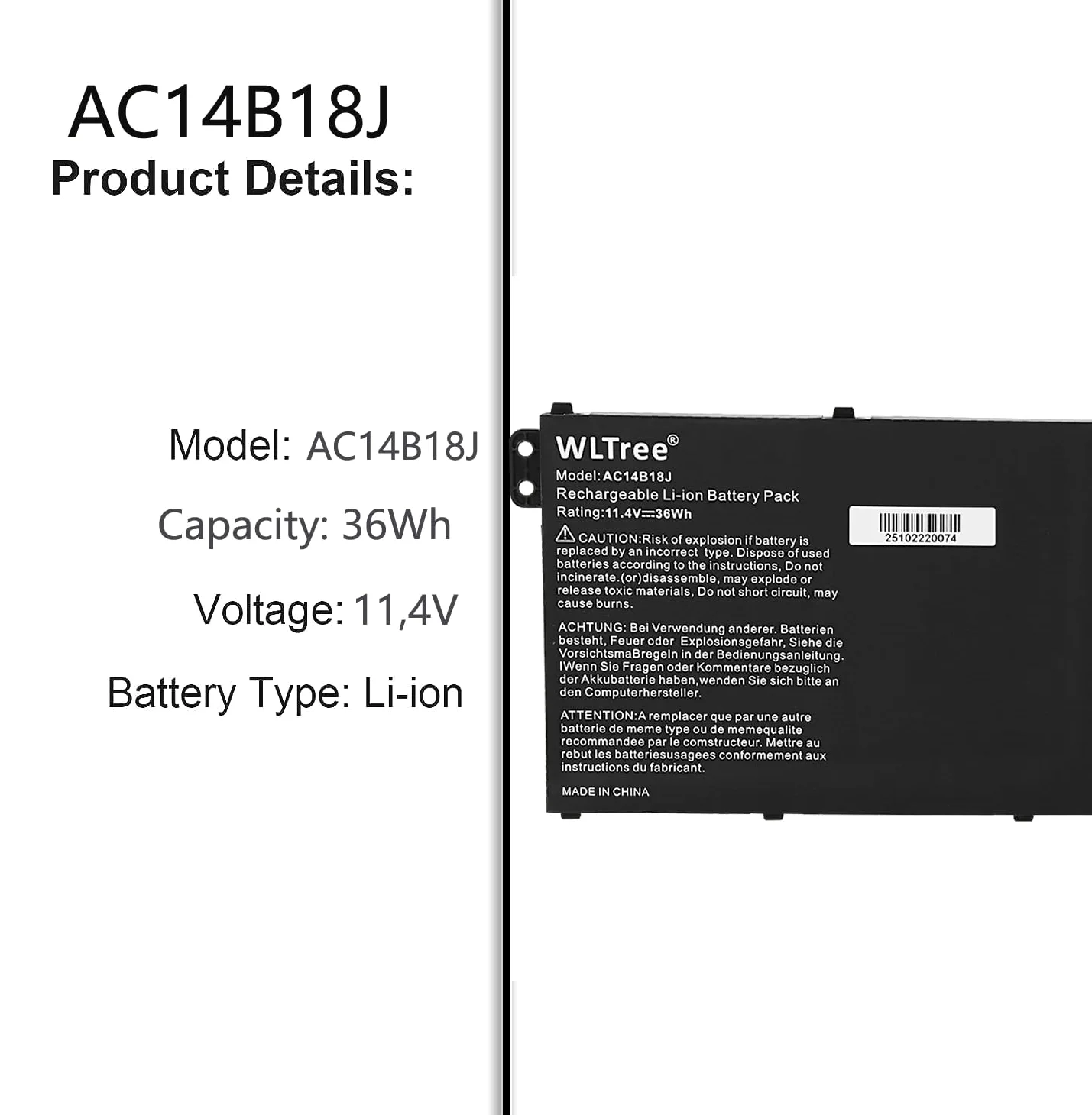 AC14B13J AC14B18J 3ICP5/57/80 Batteria per Acer Aspire ES1-111M ES1-131 ES1-521 ES1-522 ES1-531 ES1-533 ES1-571 ES1-731 ES1-731G, Chromebook 11 CB3-111 13 CB5-311, Extensa 2519 Battery