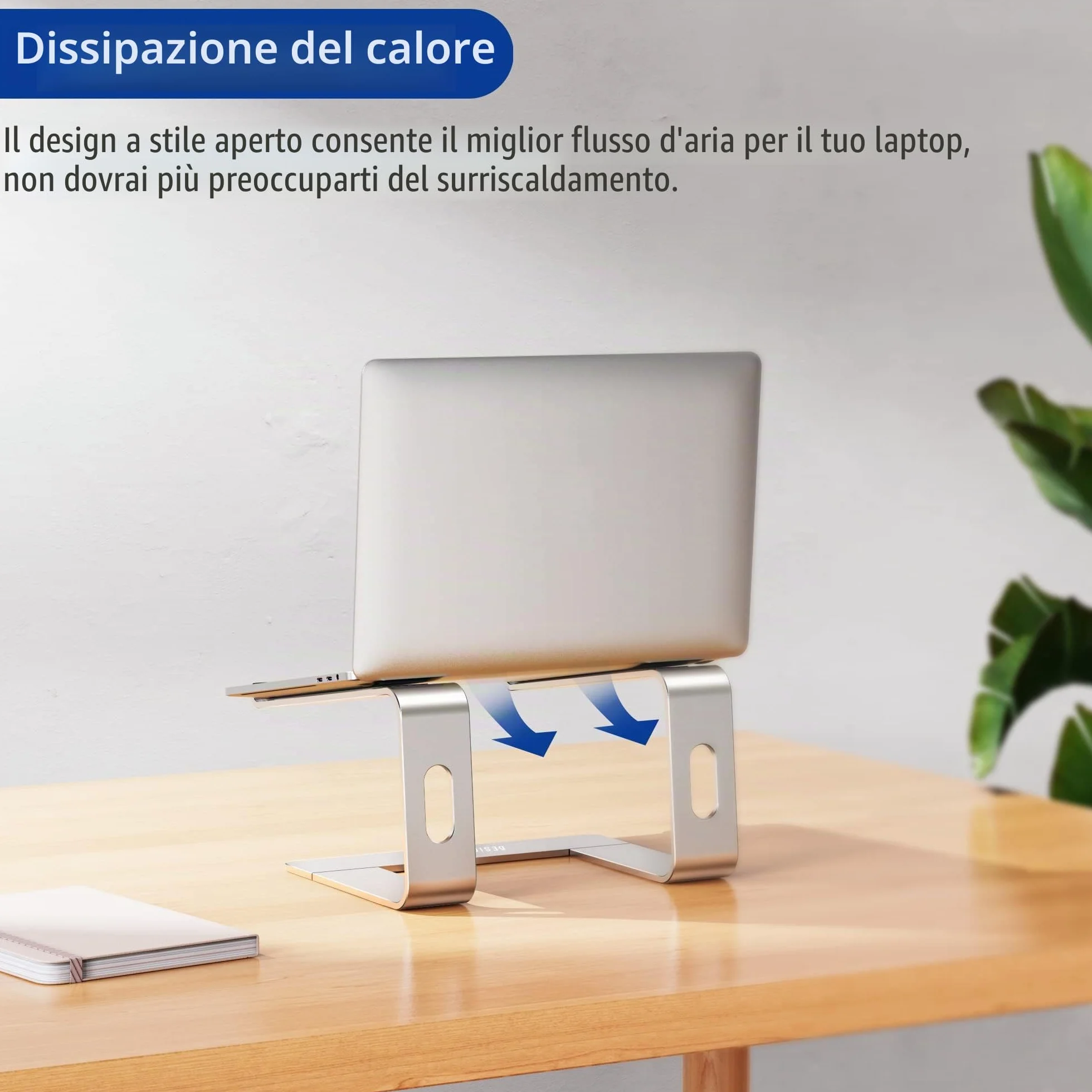 BESIGN LS03S Supporto PC Portatile, Supporto per Portatile Ergonomico in Alluminio, Supporto per Laptop Compatibile con Portatili da 10-15,6", Metallo Argento