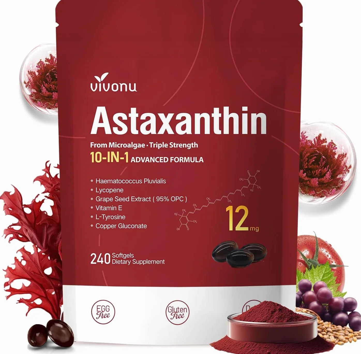 VivoNu Astaxantina 12 mg 240 Capsule Integratore Antiossidante