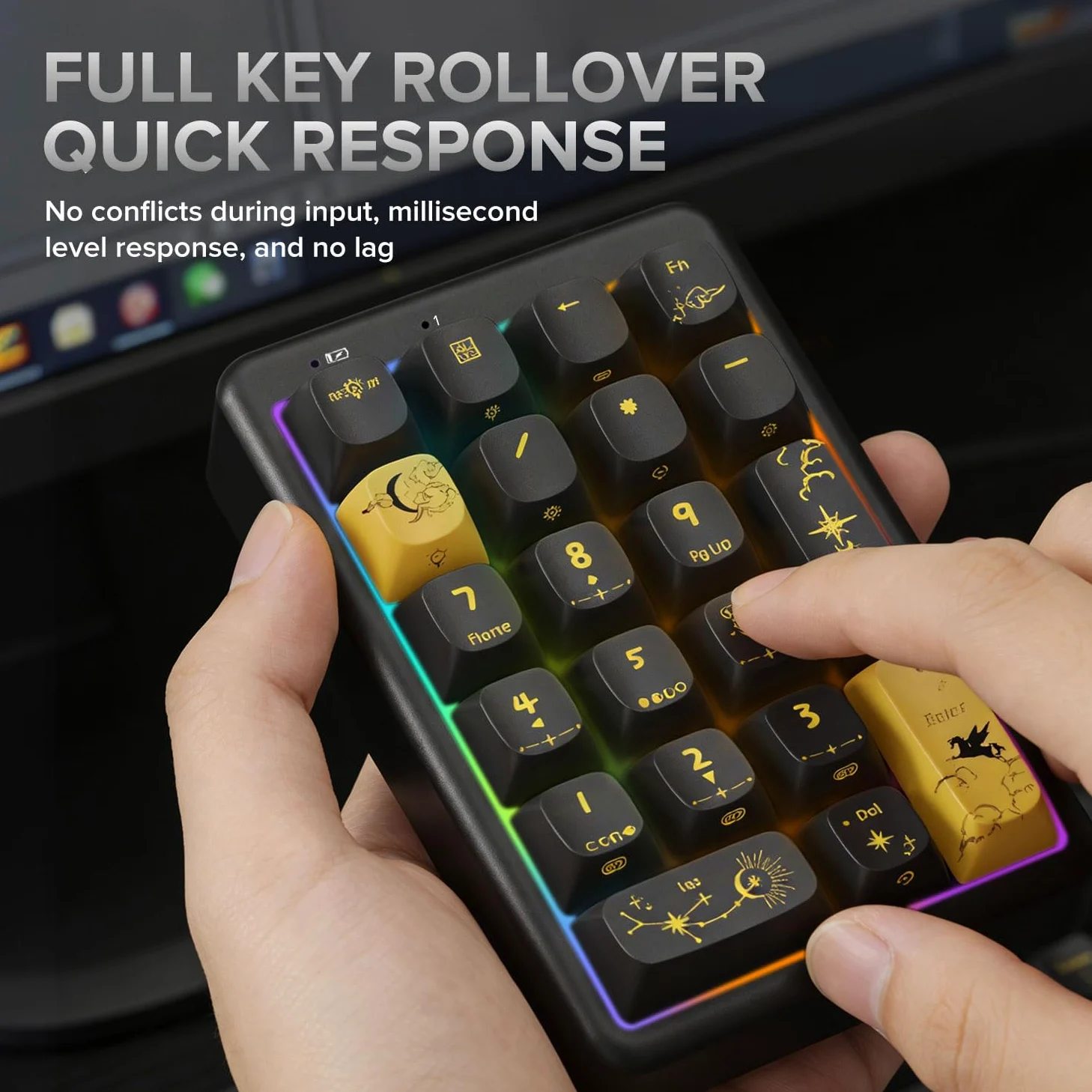 NumberPad, 21 tasti hotswappable, tastiera numerica wireless Bluetooth 5.0/2.4G/Type-C, tastiera numerica ricaricabile, struttura guarnizione RGB, tastiera meccanica con copritasti in PBT, per PC
