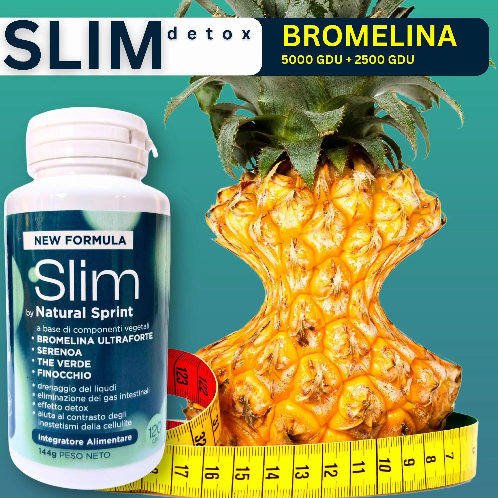 Silm Bromelina Alta Concentrazione 5000 GDU 2500 GDU Serenoa Repens The Verde Finocchio Drenante Naturale 120 Compresse Vegane Made in Italy