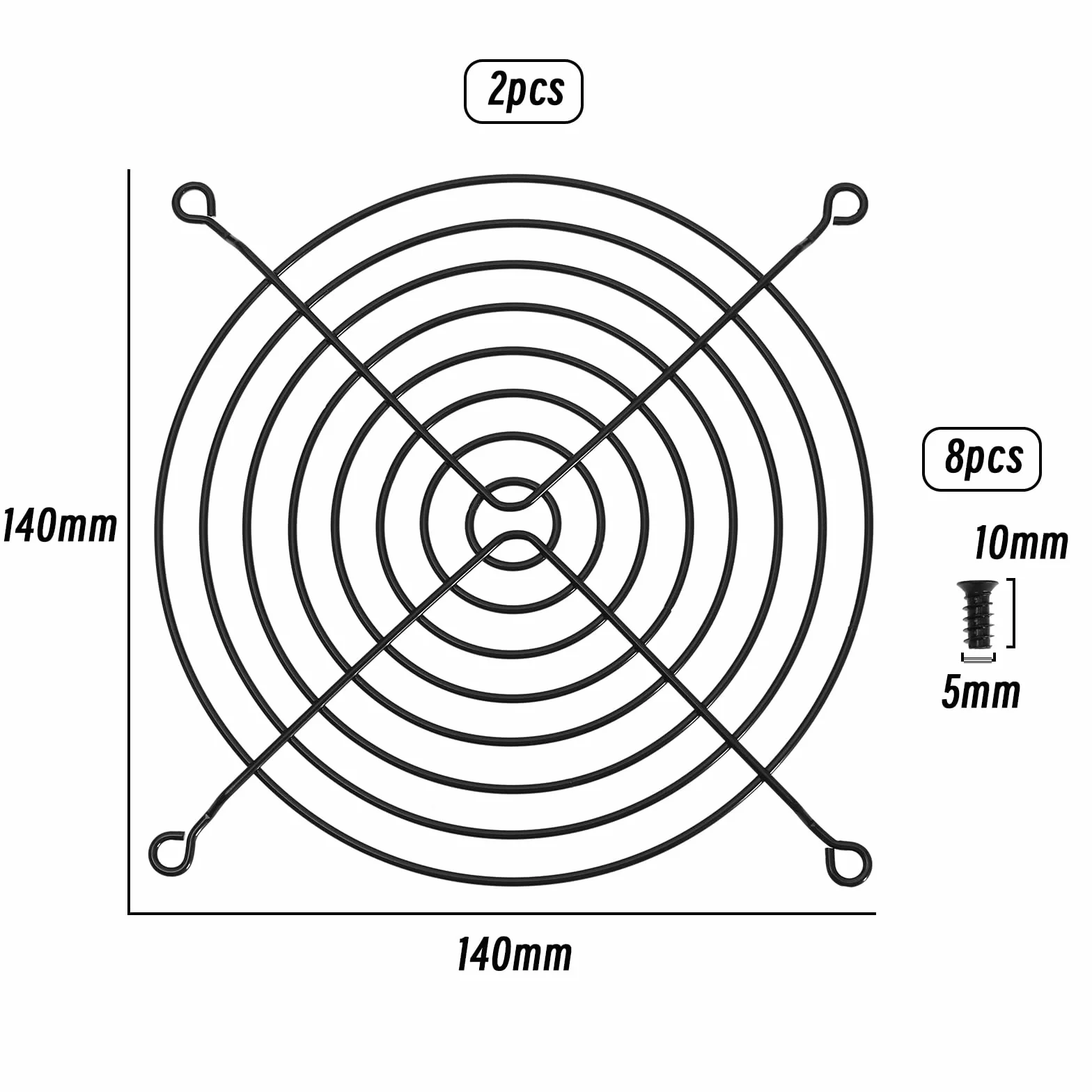 SG Store 2 Pezzi 140 Millimetri Griglie della Ventola in Metallo Cassa della CPU Griglie della Ventola Protezioni Coperture con Viti per PC Stampante 3D Accessori di Ventilazione Domestica Nero