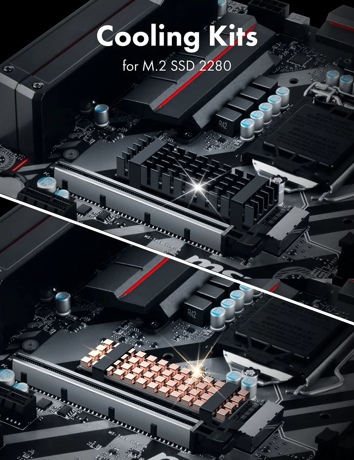 GRAUGEAR | 2x set di dissipatori di calore per M.2 NVMe SSD (2280) | passivo | 1x adatto (3mm, rame) per PlayStation®5 | 4x heatpads | alluminio | rame | G-M2HS02