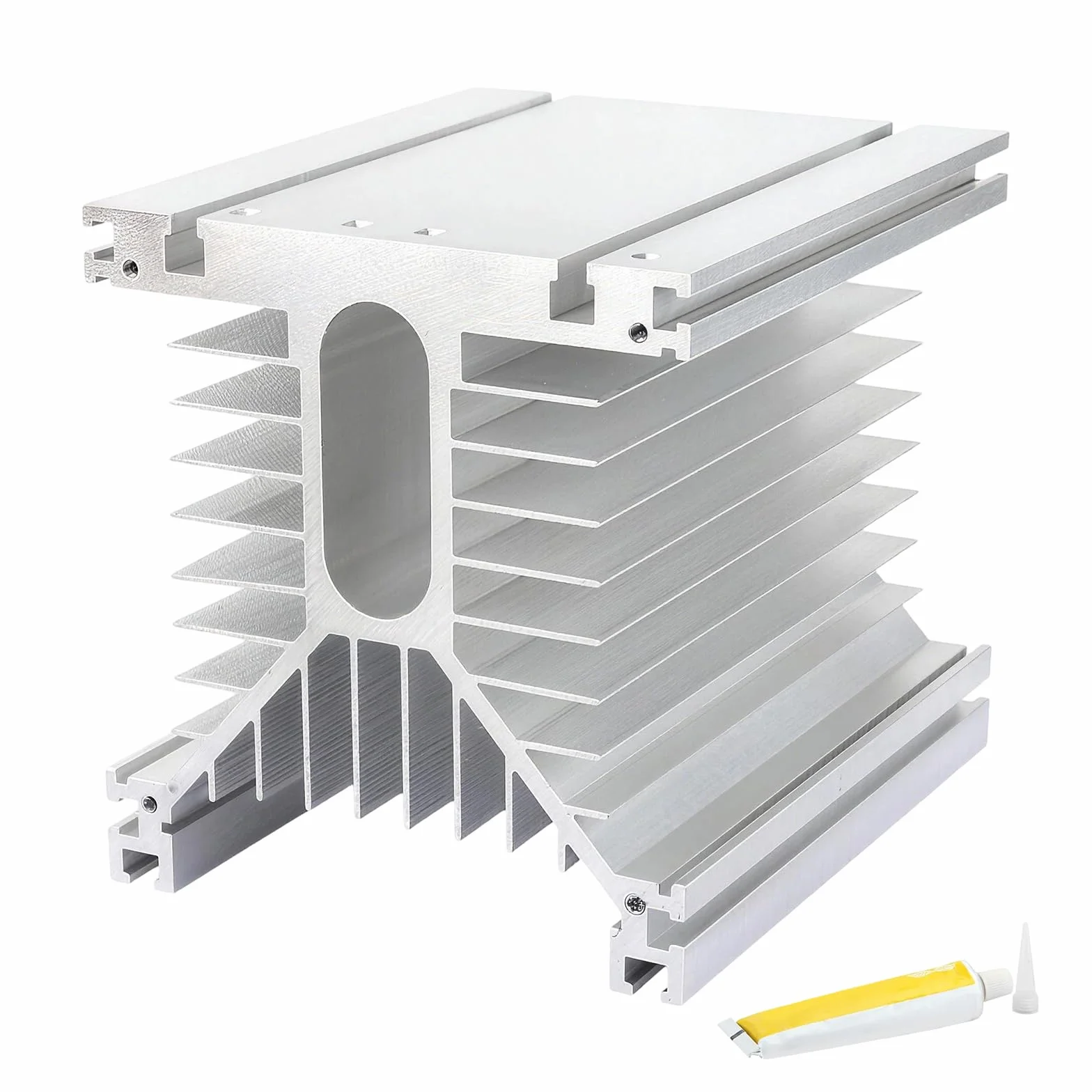dissipatore di calore SSR, 250x125x136mm, dissipatore di calore in alluminio per relè a stato solido trifase 10-120A con silicone termoconduttivo bianco