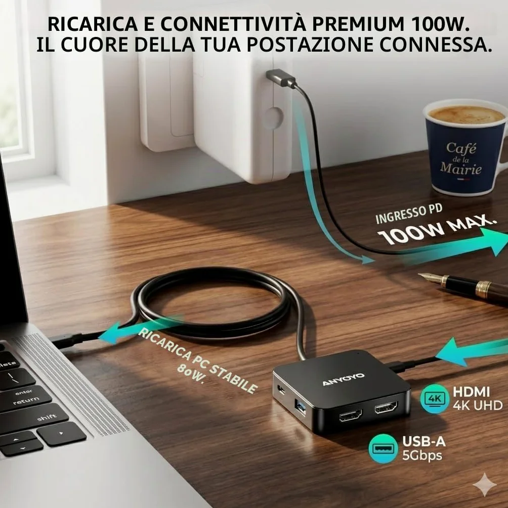 Docking Station 2 monitor, Dual 4K 60Hz HDMI Adapter USB C Hub Dual 4K HDMI, USB C Date, 100W PD, USB 3.0, USBC Docking Station per MacBook Air/Pro/Dell/HP/Surface/Lenovo