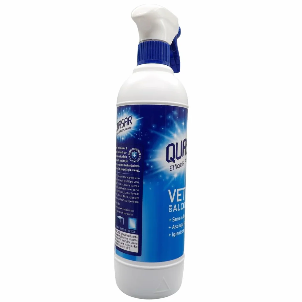 Quasar VETRI CON ALCOOL 580ml Non Lascia Aloni Asciuga Rapidamente Igienizza Panno In Lattice SOFT 30x30