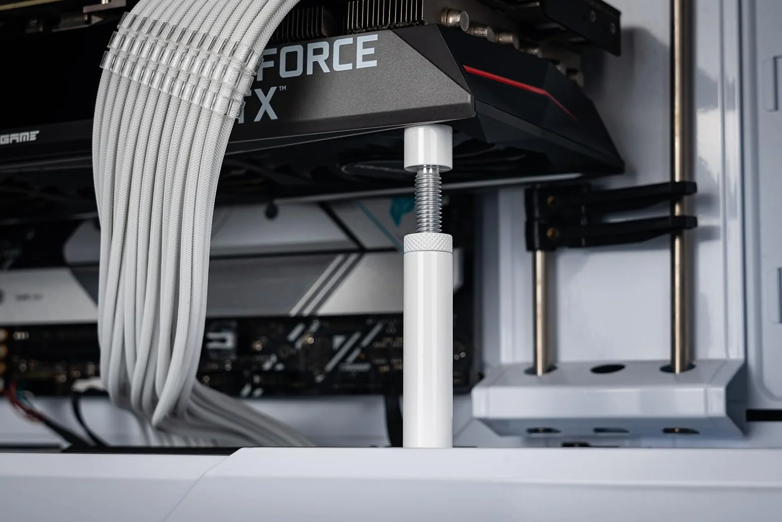 Supporto Scheda Video, Supporto Scheda Grafica GPU, Supporto GPU, Alluminio aerospaziale anodizzato, bianco, L/74mm-120mm