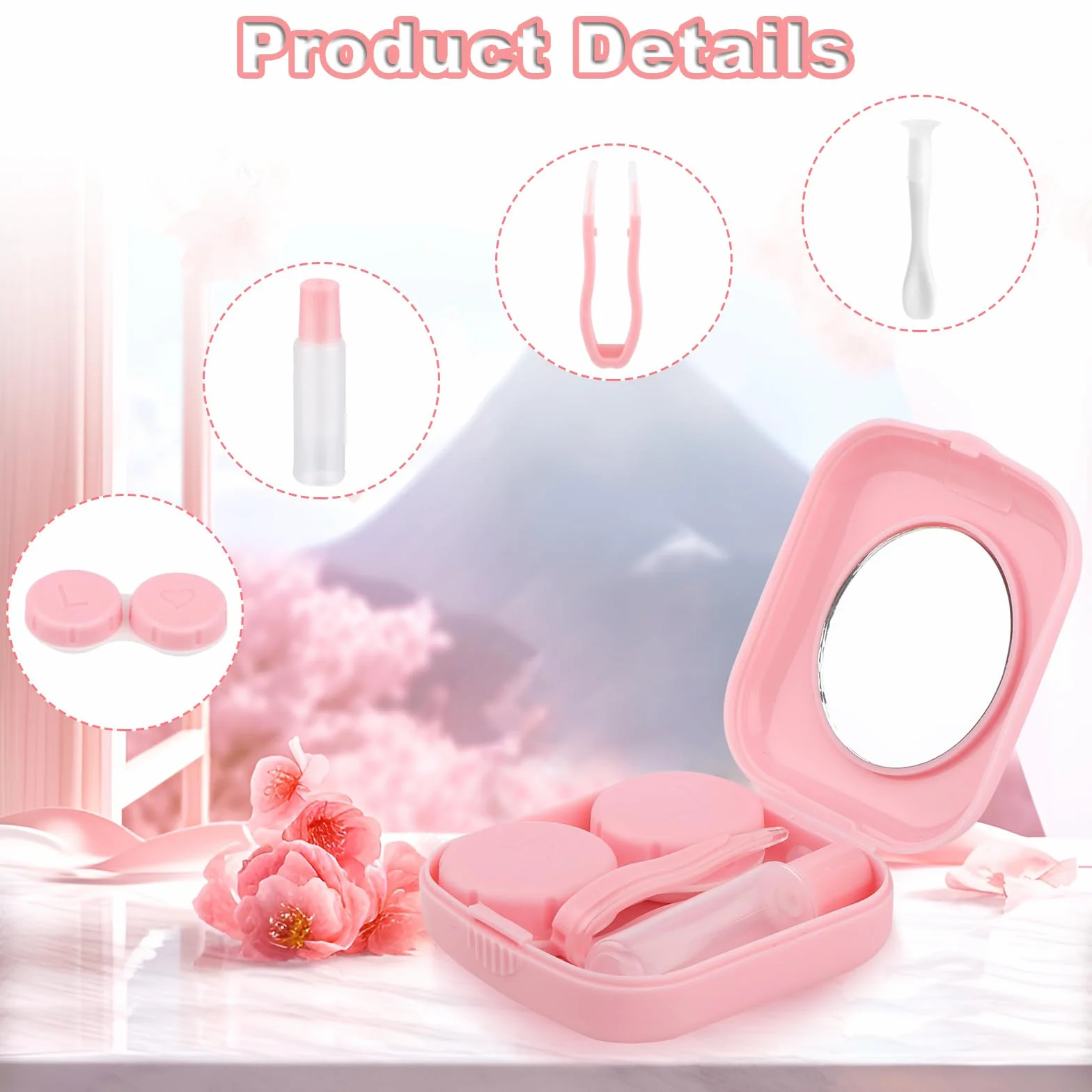 Custodia per Lenti a Contatto con Specchio, Porta Lenti da Viaggio Igienica Rosa