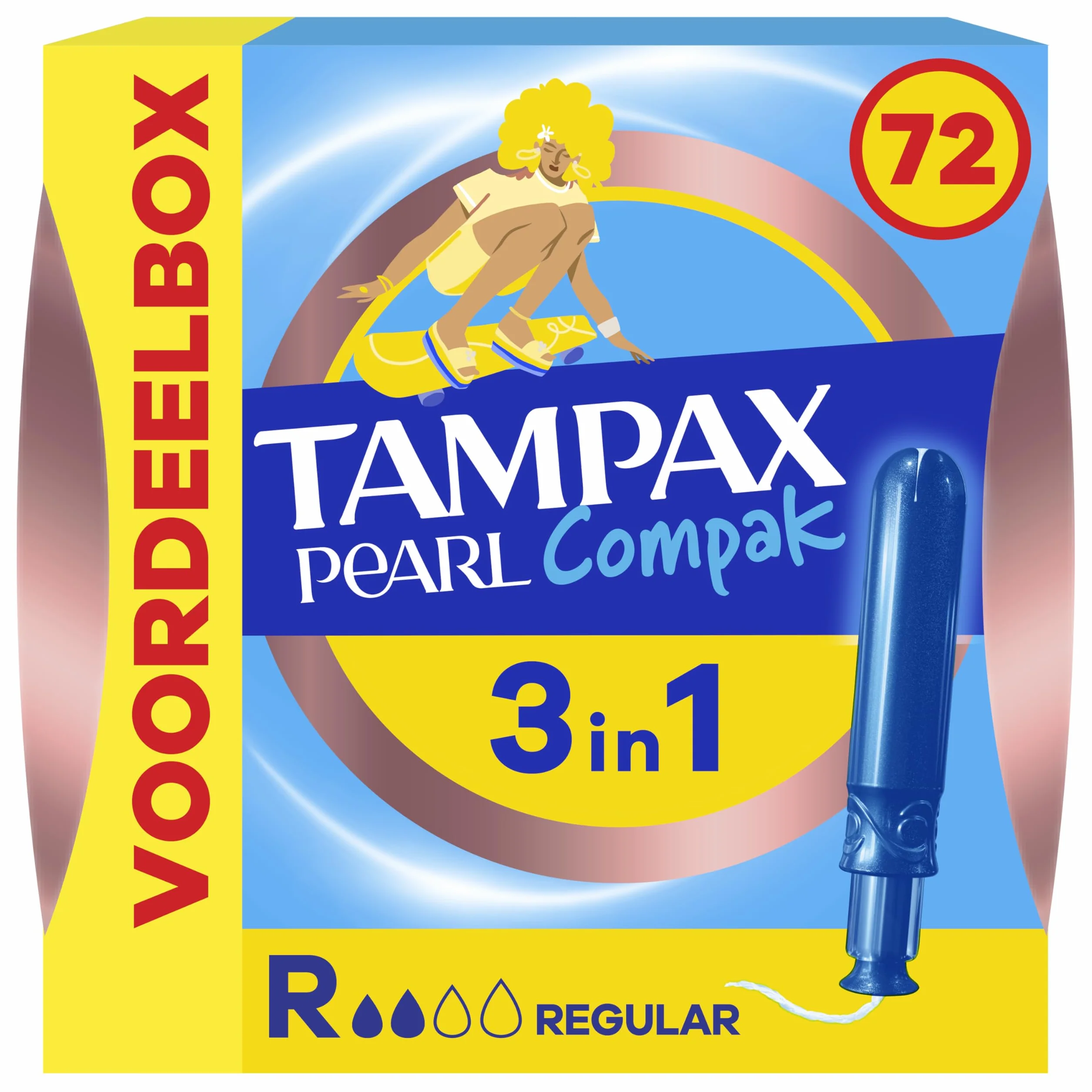 Tampax Compak Pearl Regolare 72 tamponi con applicatore flusso leggero medio formato Eco triplo comfort MotionFit velo morbido Oeko-Tex