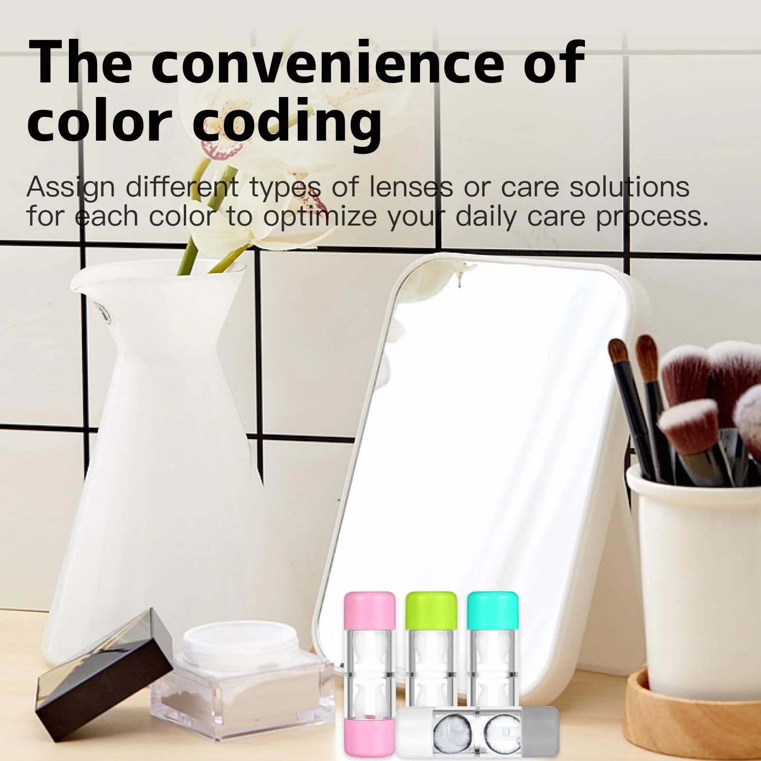 Contenitori per Lenti a Contatto Dure, Mini Dimensioni da Viaggio, 4 PCS, Rosa Bianco Blu Verde, Scatola Protettiva