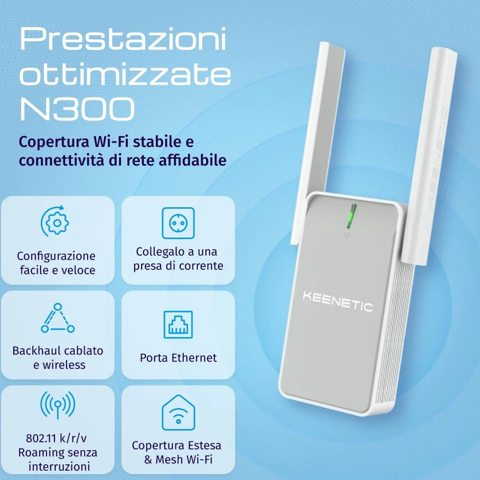 Keenetic Buddy 4 Range Extender Wi-Fi N300 con funzionalità Mesh e porta Fast Ethernet