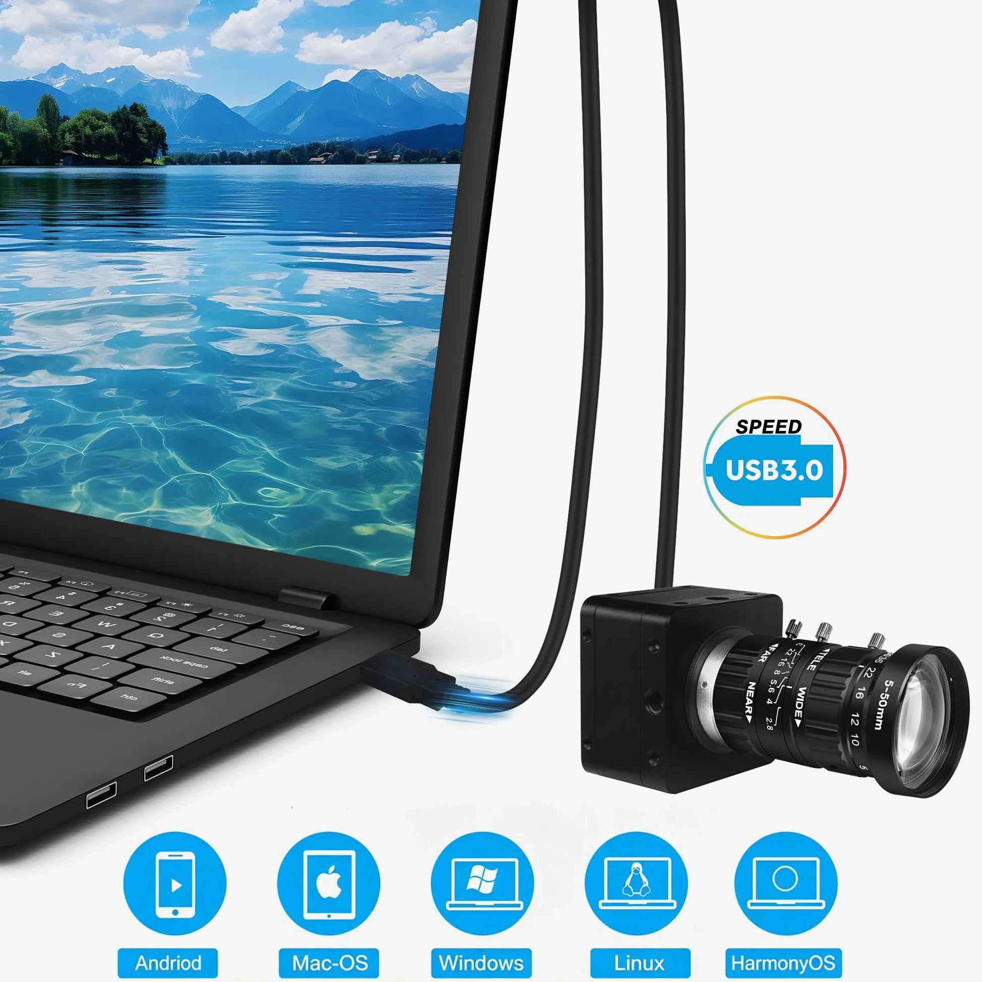 SVPRO Fotocamera USB 3.0, fotocamera USB 4K ad alta velocità 60 fps, webcam con messa a fuoco manuale da 8,3 MP con obiettivo CS da 5-50 mm, zoom 10X Streaming Cam UVC Plug and Play per Windows/Linux