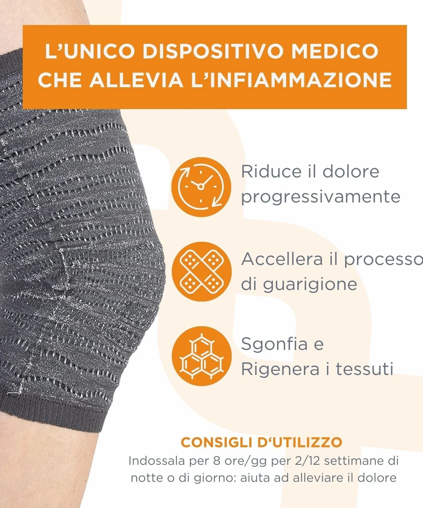 Spikenergy Ginocchiera Ortopedica Elettro Magnetoterapia - Dispositivo Medico Detraibile, Fascia Ginocchio Elastica - Made in Italy