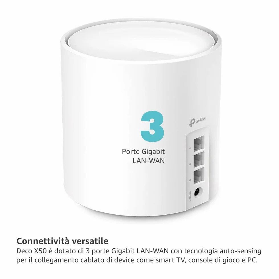 TP-Link Deco X50 Mesh WiFi 6 AX3000Mbps Dual Band, Copertura fino a 600m², Ottimale per Casa Grande, Connetti più di 150 Dispositivi, 3 Porte Gigabit, OFDMA, MU-MIMO, WPA3, HomeShield, 3pz