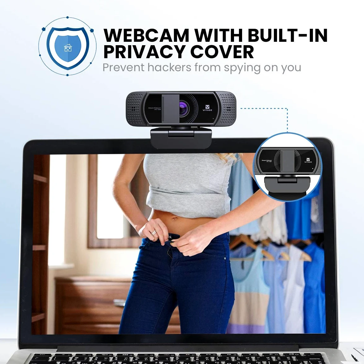 Webcam con copertura per la privacy, webcam HD 1080p, correzione della luce, plug and play, webcam per streaming di conferenze di gioco, per Mac, Windows, PC, computer portatile