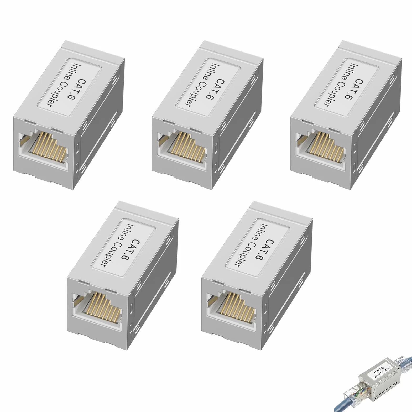 5 pezzi accoppiatore RJ45, connettore RJ45 CAT6 femmina femmina adattatore Ethernet di rete in linea 10Gbps, cavo LAN Extender per CAT6 CAT5e CAT5, compatibile con TV Router Modem Switch PC Console