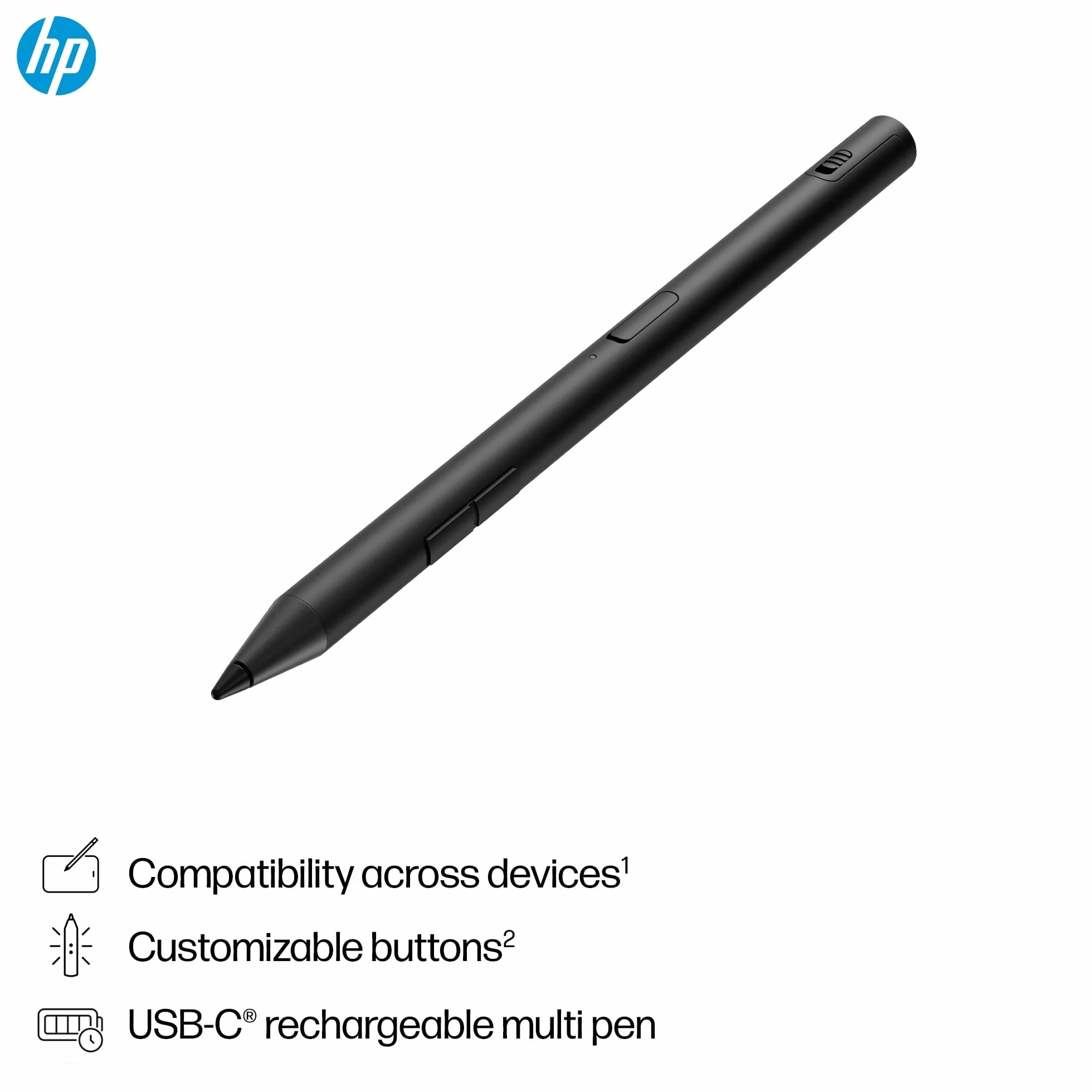 HP 700 Penna Ricaricabile Multi-Dispositivo, Tecnologia MPP 2.0, 2 Pulsanti Configurabili, Autonomia fino 30 Giorni, LED Batteria, App HP Pen Control, Supporto Magnetico, USB-C, Graffite