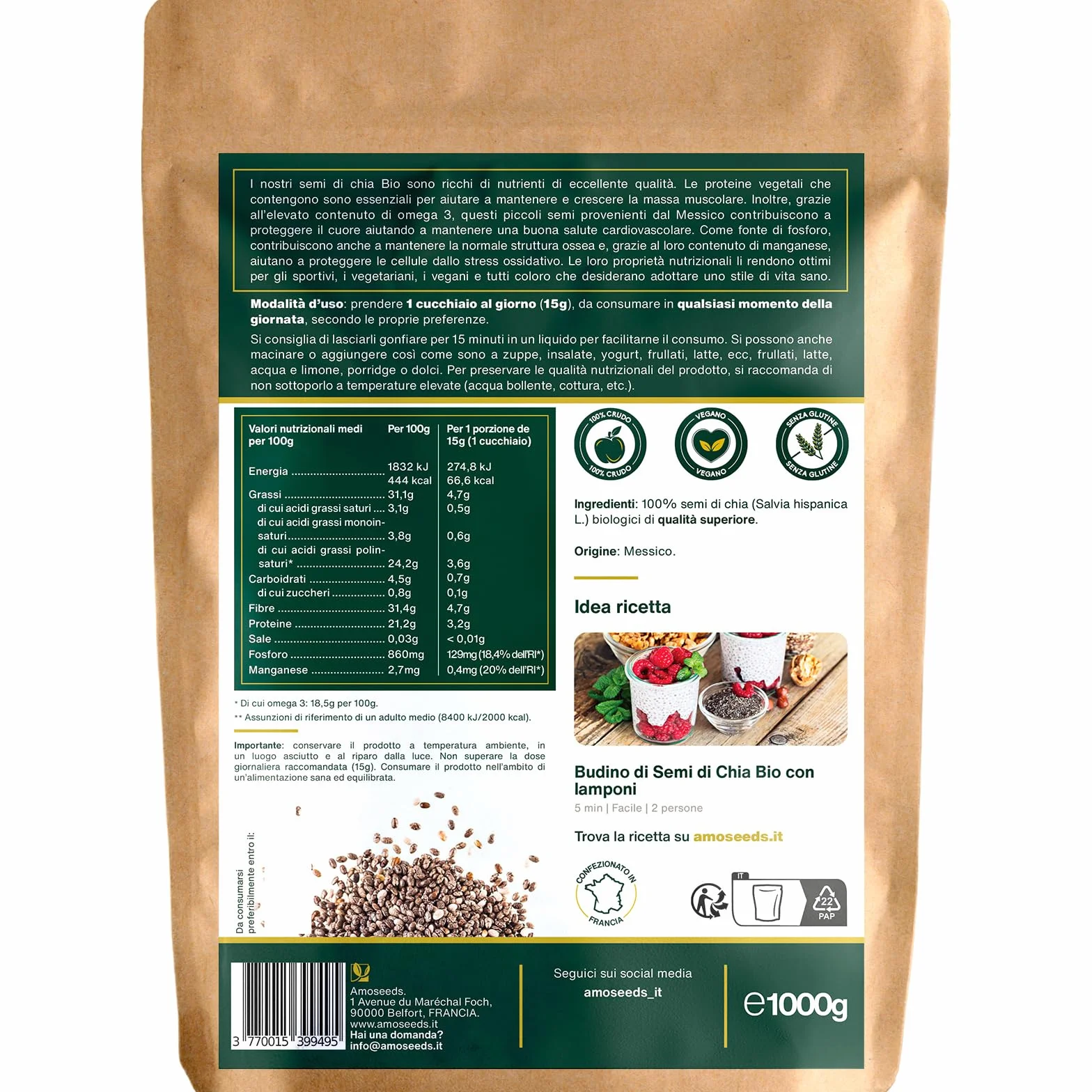 Semi di Chia Bio 1KG 100% Biologici Senza Glutine