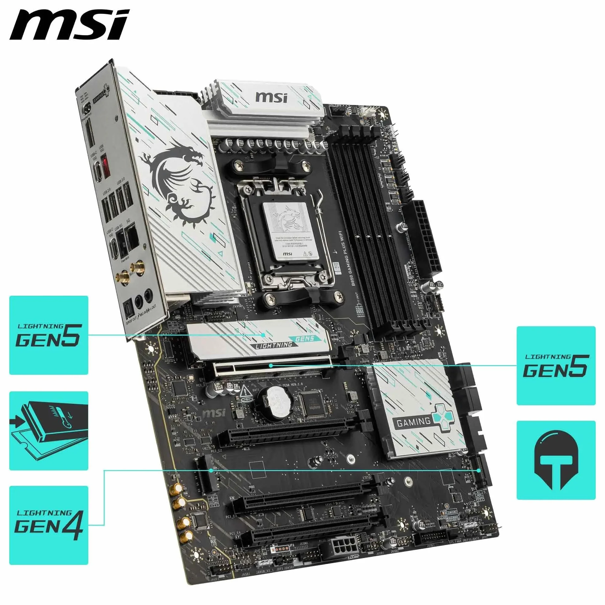 MSI B850 GAMING PLUS WIFI, Scheda madre ATX - Supporta i processori AMD Ryzen 9000/8000 / 7000, AM5 - Memory Boost DDR5 8200+ MT/s (OC), PCIe 5.0 x16 e 4.0 x16, M.2 Gen5, Wi-Fi 7, 5G LAN