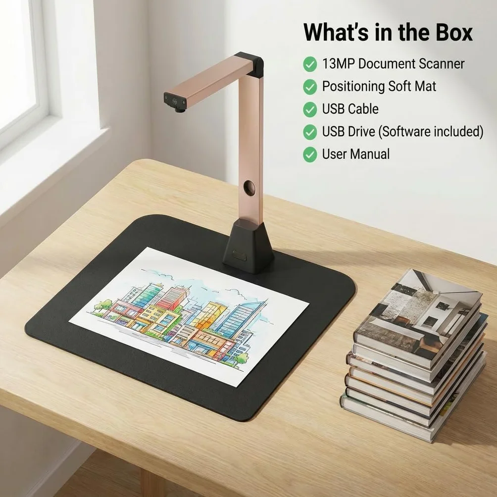 Scanner Documenti Portatile A3 13MP Alta Definizione Scansione Multi-Formato con OCR 130 Lingue USB per Casa Ufficio