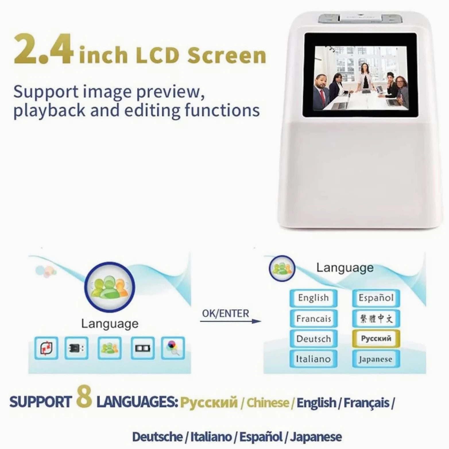 Scanner per Diapositive con Schermo LCD da 2,4", convertitore Digitale per pellicole da 22 MP, converte pellicole da 35 mm, 126, 110, Super 8, Diapositive, Negativi in JPEG