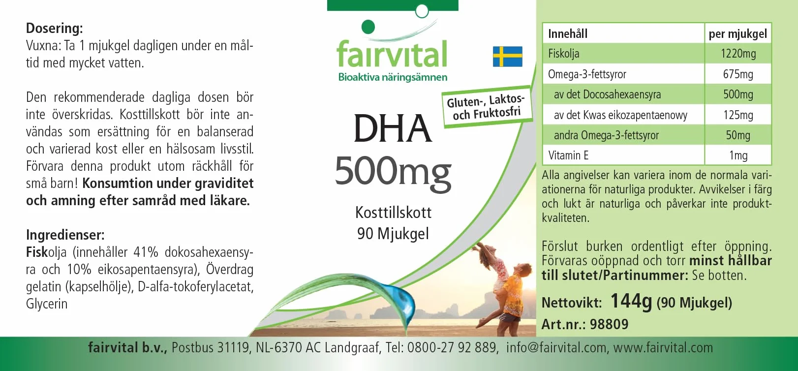 Fairvital Capsule DHA 500 mg 90 softgel Olio di Pesce Alto Dosaggio