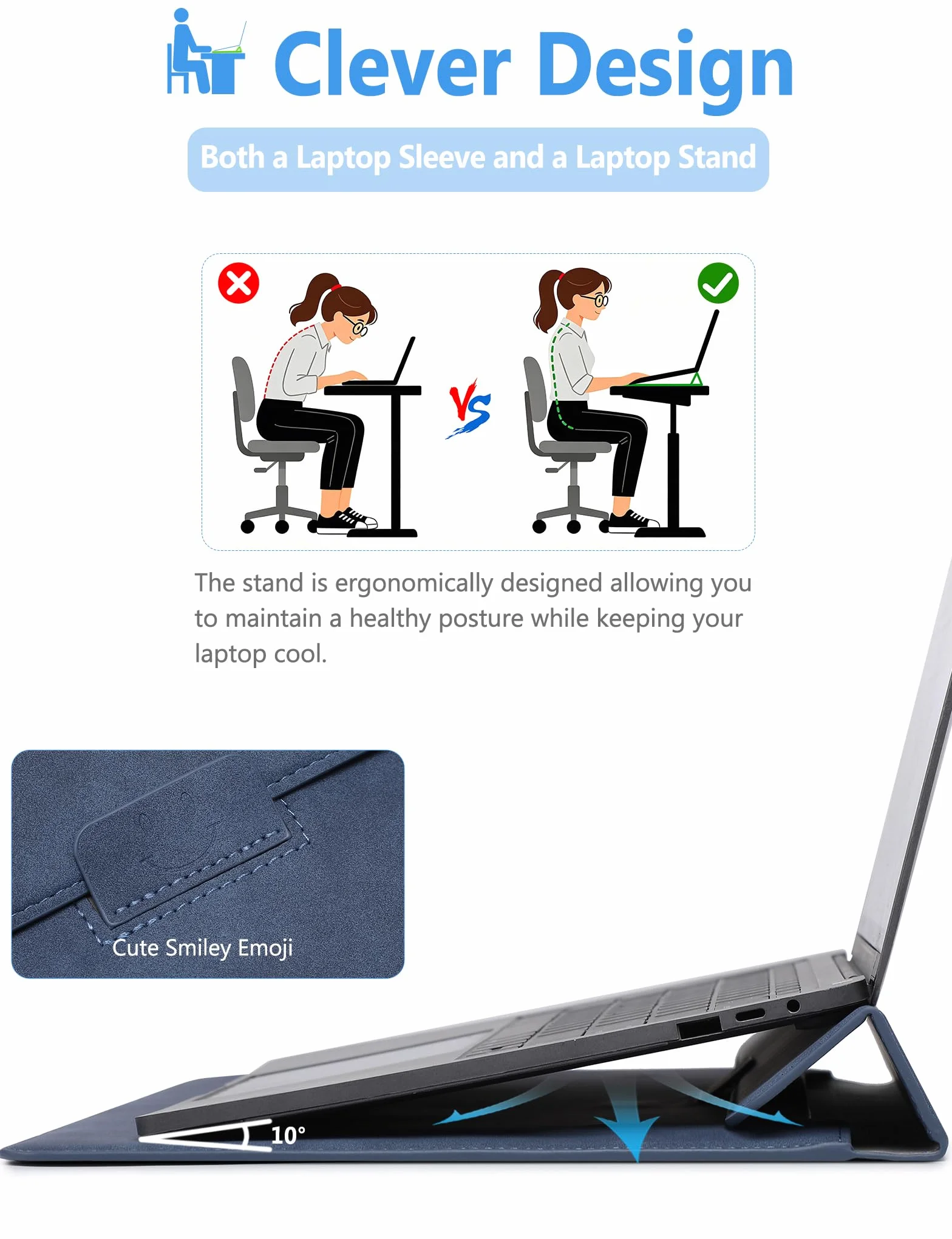 HYZUO 13 Pollici Custodie per PC Portatile Borsa con Funzione Stand per 2026-2018 MacBook Air 13 M5 M4 M3 M2 M1, 2026 13" MacBook Neo, 2026-2016 MacBook Pro 13 M2 M1, 13 iPad Pro/Air, Blu Navy